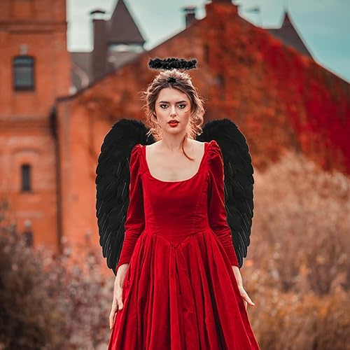 Miniatura 2 de Alas de ángel y halo para adultos, disfraz de alas de ángel de plumas para mujeres, niños y niñas, cosplay de Halloween