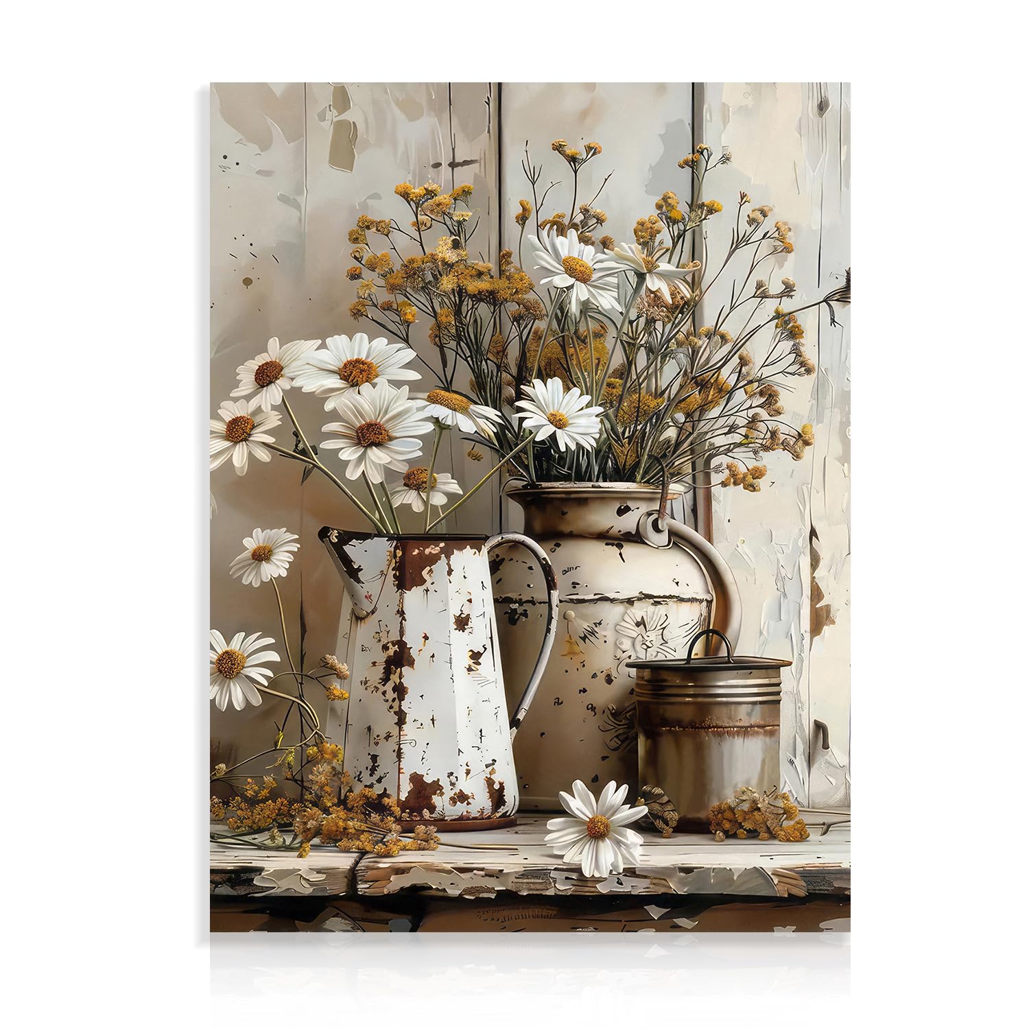 Dazzlewall Rustic Daisy Wall Art Farmhouse Bathroom Wall Decor Vintage Country Canvas Wall Art for Bedroom Bathroom 12x16 in Unframed
