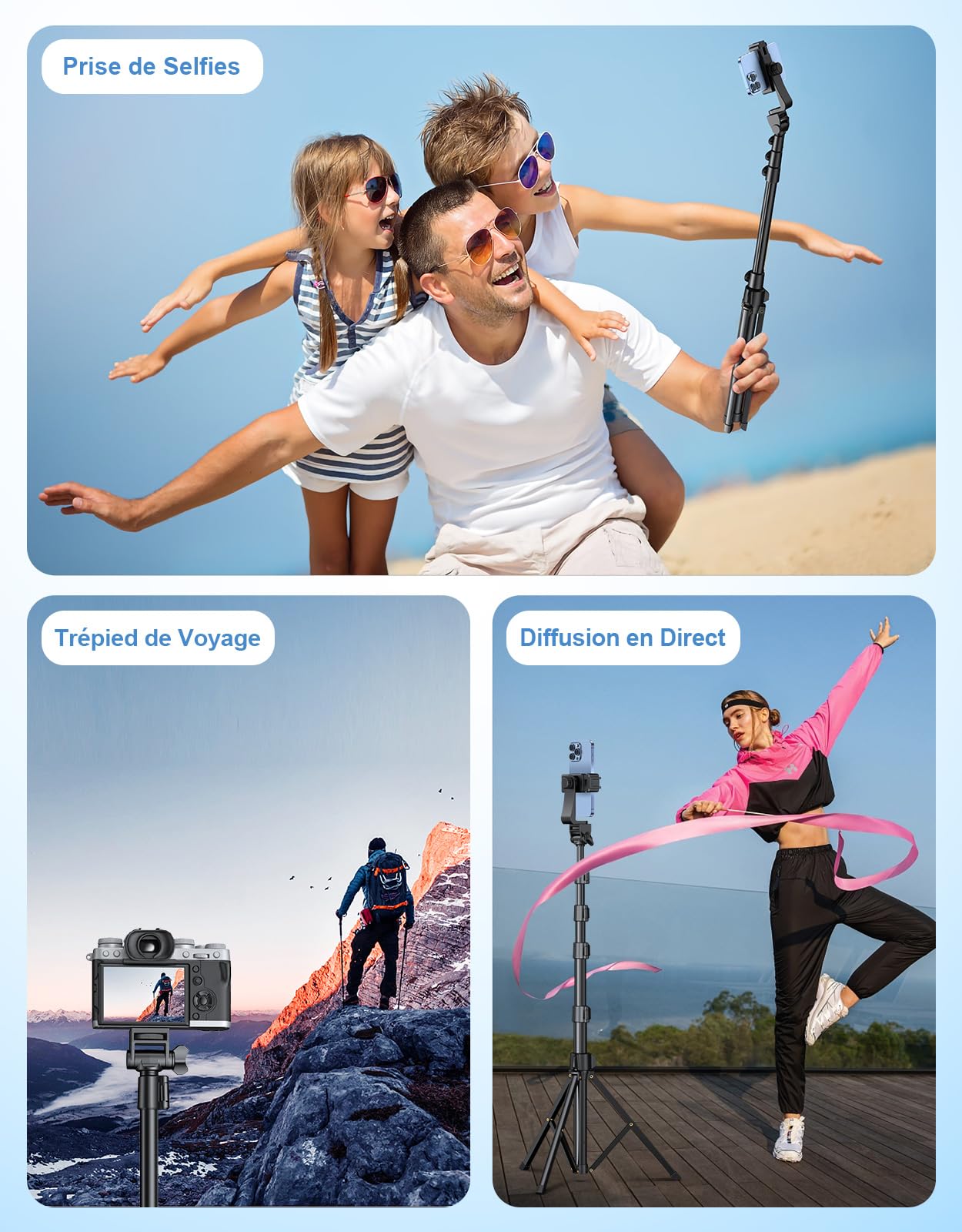 CIRYCASE 177cm Trepied Smartphone, Portable Trépied Appareil Photo Extensible en Aluminium avec Télécommande sans Fil, Perche Selfie Tête de Trepied Telephone Réglable pour iPhone/Galaxy/Gopro/Voyage