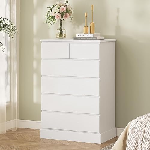 Hasuit Cómoda de 6 cajones para dormitorio, cajonera alta, organizador de almacenamiento para armario, moderna torre de almacenamiento de ropa con
