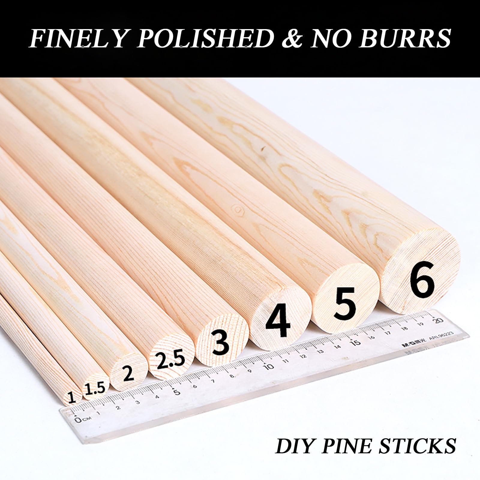 2 szt. nieukończonych okrągłych drewnianych kołków - 50 cm długości paski drewna rzemieślniczego do projektów DIY, średnica 1-2,5 cm,Drewniane kołki rozporowe(2cm)