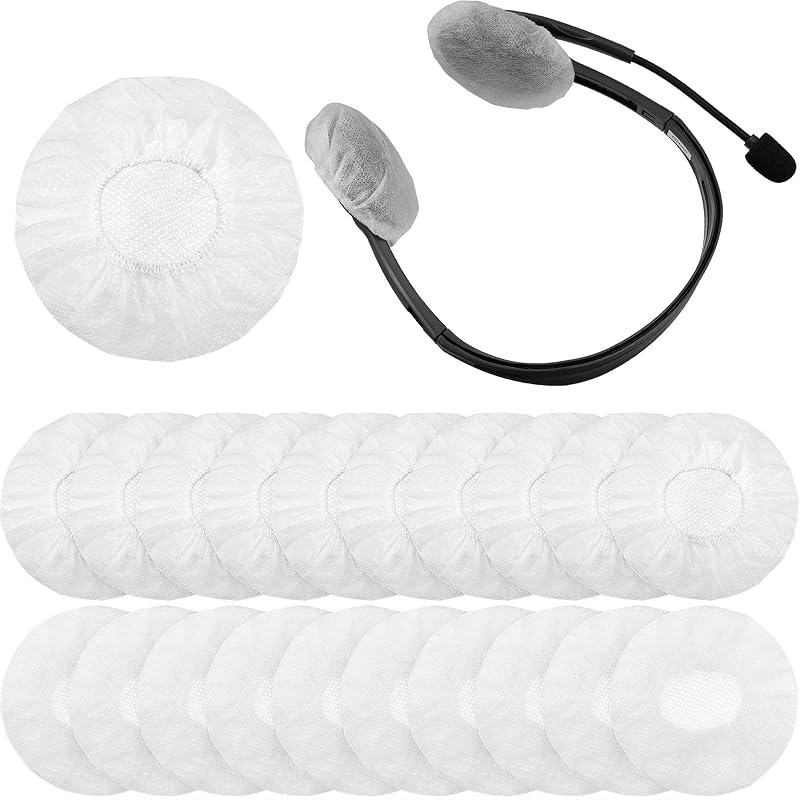 BBTO 100 Pcs Disposable Over Ear Headphone Covers Stretch,6.5 Cm,White | Sanitary Non-woven Earpad Covers for Shared Use, Fit Over-ear Headsets, Hygienic Protection for Gym Office Library Home