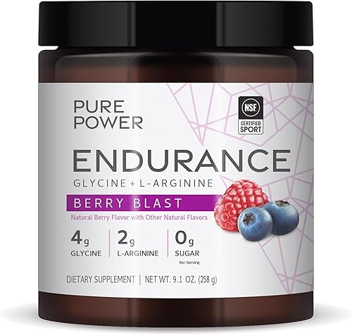 Dr. Mercola Pure Power Endurance - Polvo de resistencia, sabor Berry Blast, 9.1 oz (258 g), 30 porciones, 0.14 oz de glicina, 0.07 oz de L-Arginina,