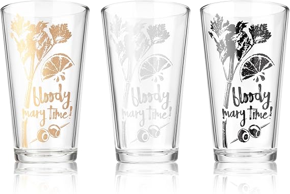 Final Touch Bloody Mary Time Pint Glasses with Graphic, Three Colors, 15oz