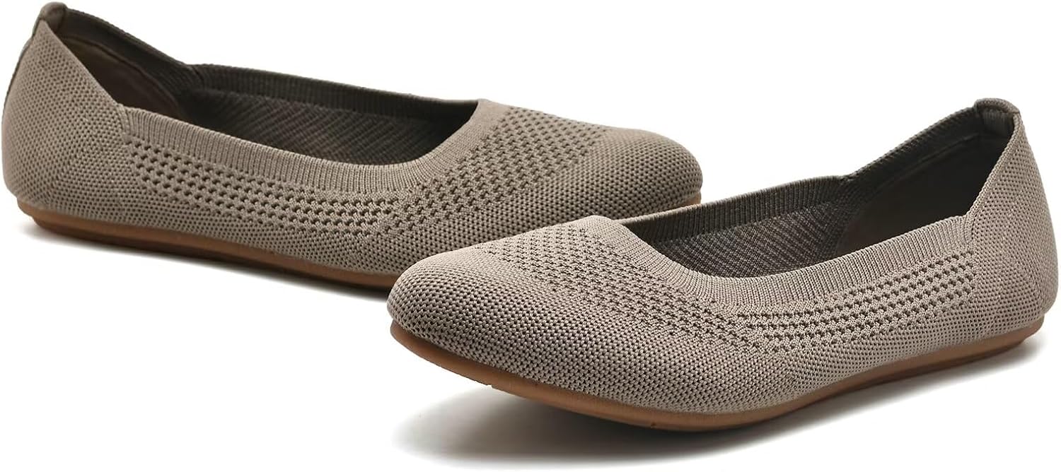 poemlady Women’s Ballet Flat Shoes Dress Shoes Knit Round Toe Slip On Ballerina Walking Flats Shoes for Woman Low Wedge Casual 6 C/Khaki image 5 of 6 B0CD7N3Z5H