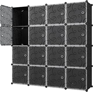 KOUSI Portable Cube Storage - 14"x14" Cube Cube Organizer Storage Organizer Clothes Storage Storage Shelves Furniture for Clothes Plastic Dresser Storage Cubes, Black (4x4 Cubes)