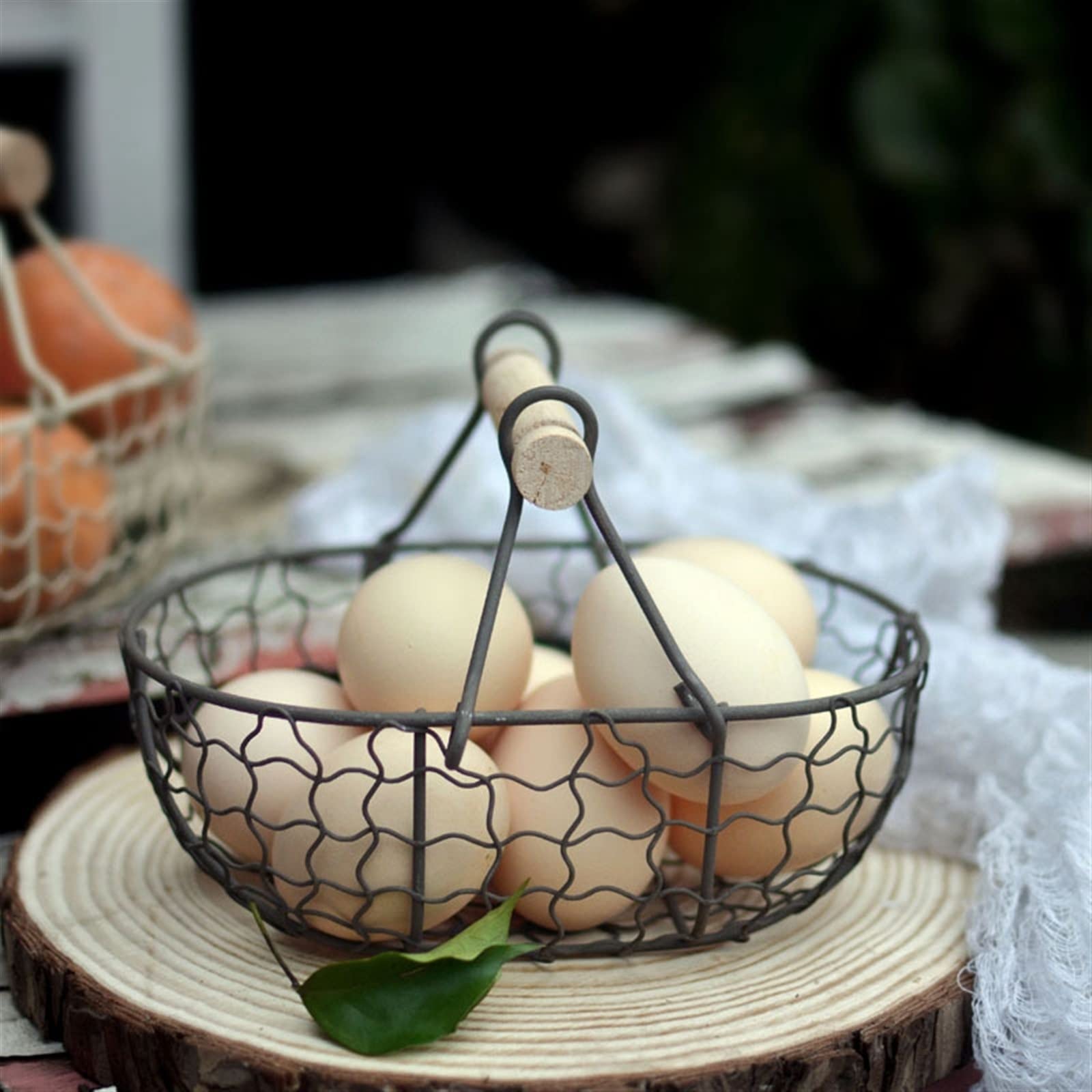 Cestino Portauova In Ferro Vintage Con Manico - Capacità 3 Dozzine, Stile Country, 20x12 Cm - 2