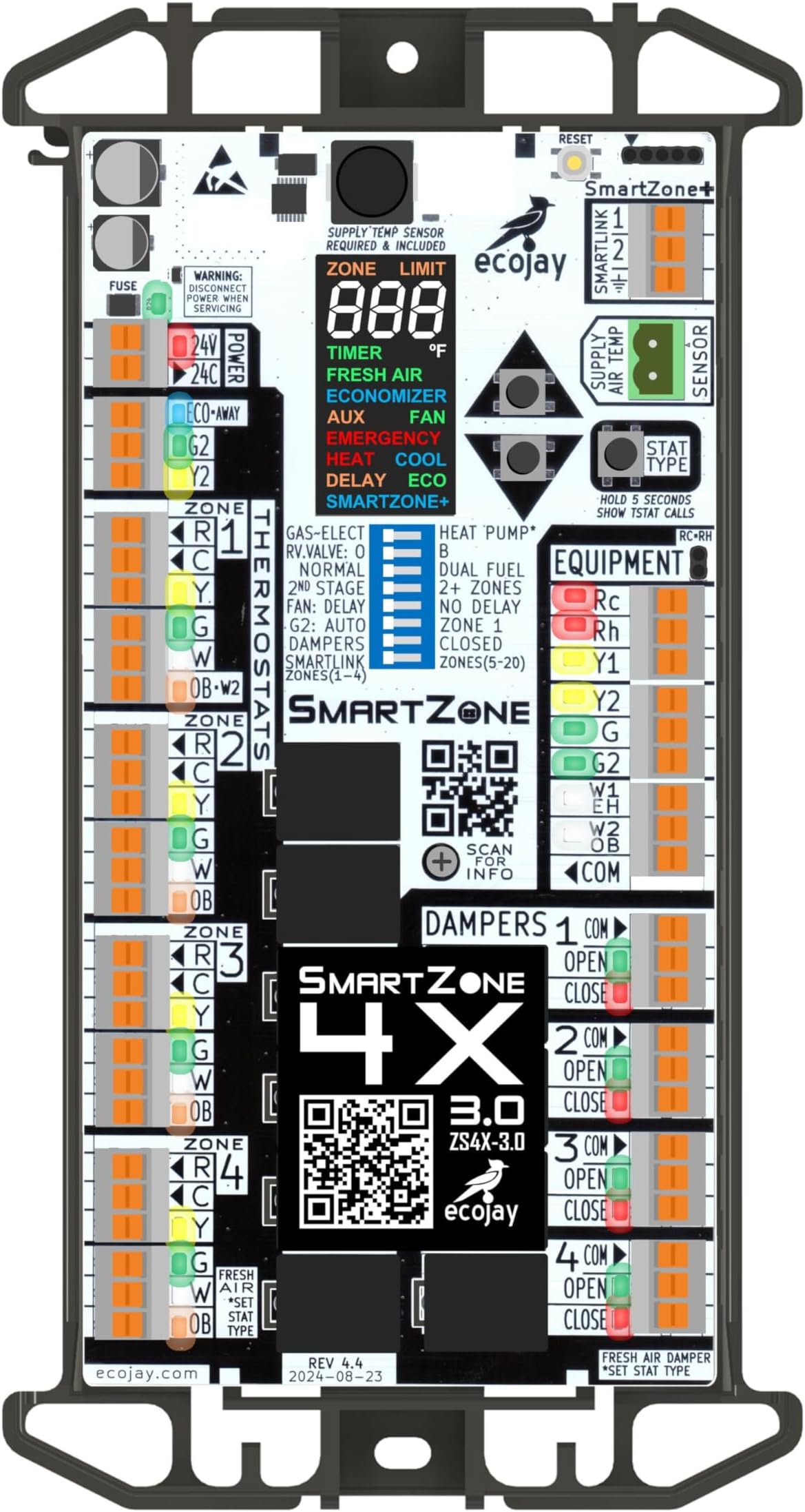 SmartZone 4x Smart Zone Control 4 Zone Controller Kit w/Temp Sensor Universal Replacement for Honeywell Zoning Panel Truezone HZ432 & More by Smart Zone