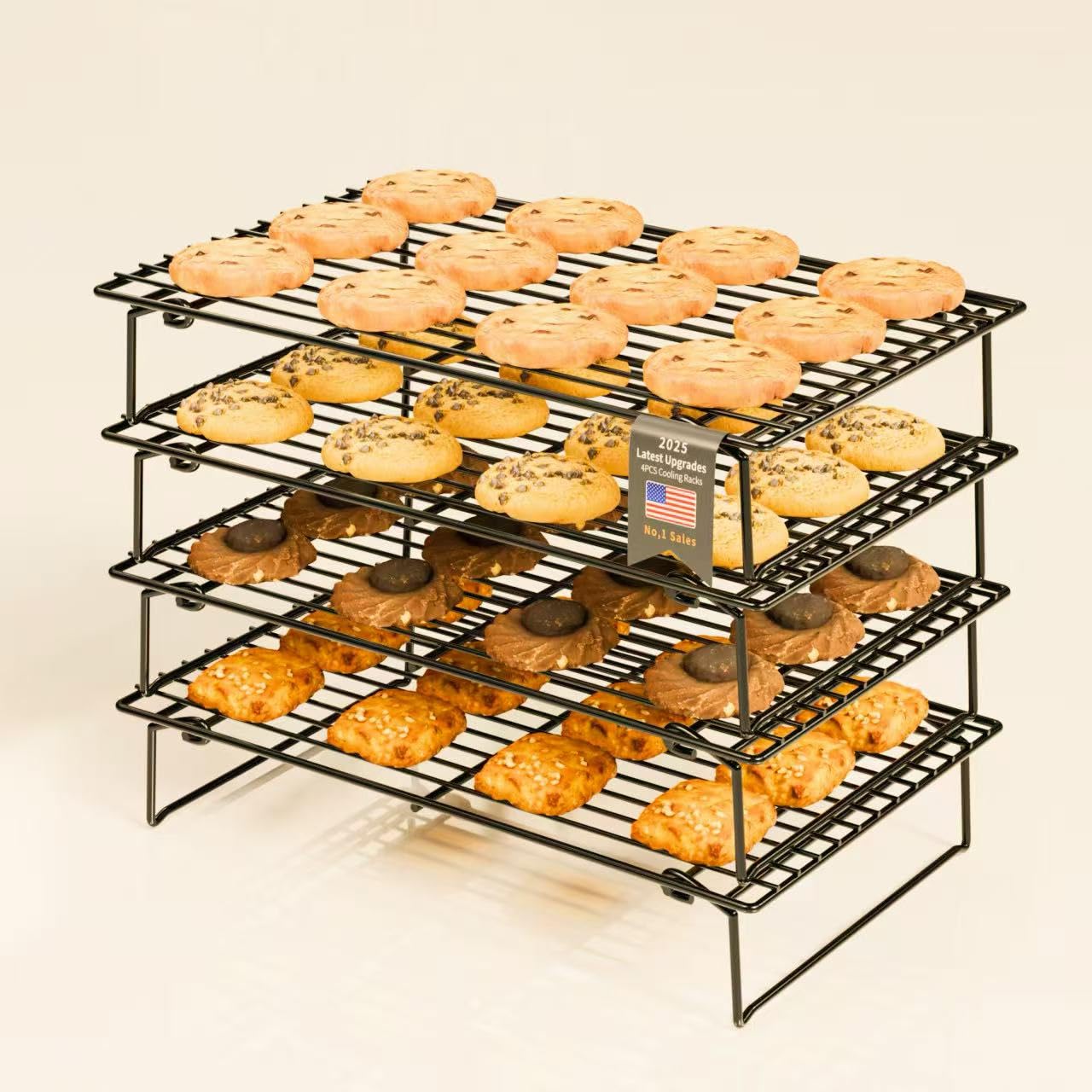 Racks de Refroidissement 4PCS Pliables 4 Niveaux 26 x 41cm Anti-adhésif BPA-Free Four Lave-Vaisselle Safe