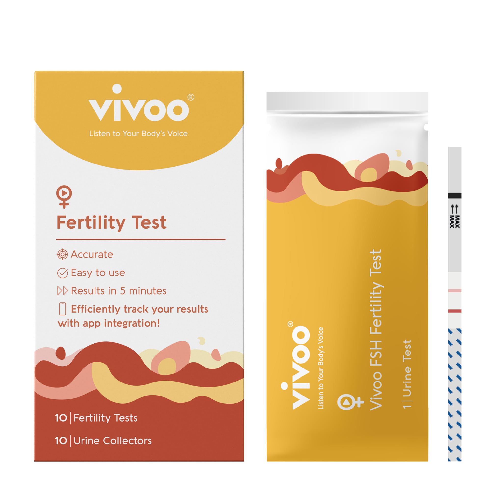 Vivoo Fertility Test, Monitor Your Ovarian Reserve at-Home, Scan & Track Your Results with Vivoo App, Individually Wrapped 10 Fsh Test Strips and 10 Urine Collector