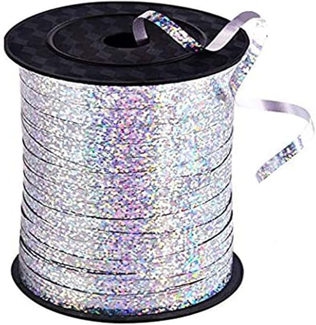 WenQin 500 Yards Glitter Curling Ribbon, 5MM Crimps Balloon Ribbons, Shiny Metallic Balloon String for Wedding Gifts Party Birthday Crafts Florist (Sliver)