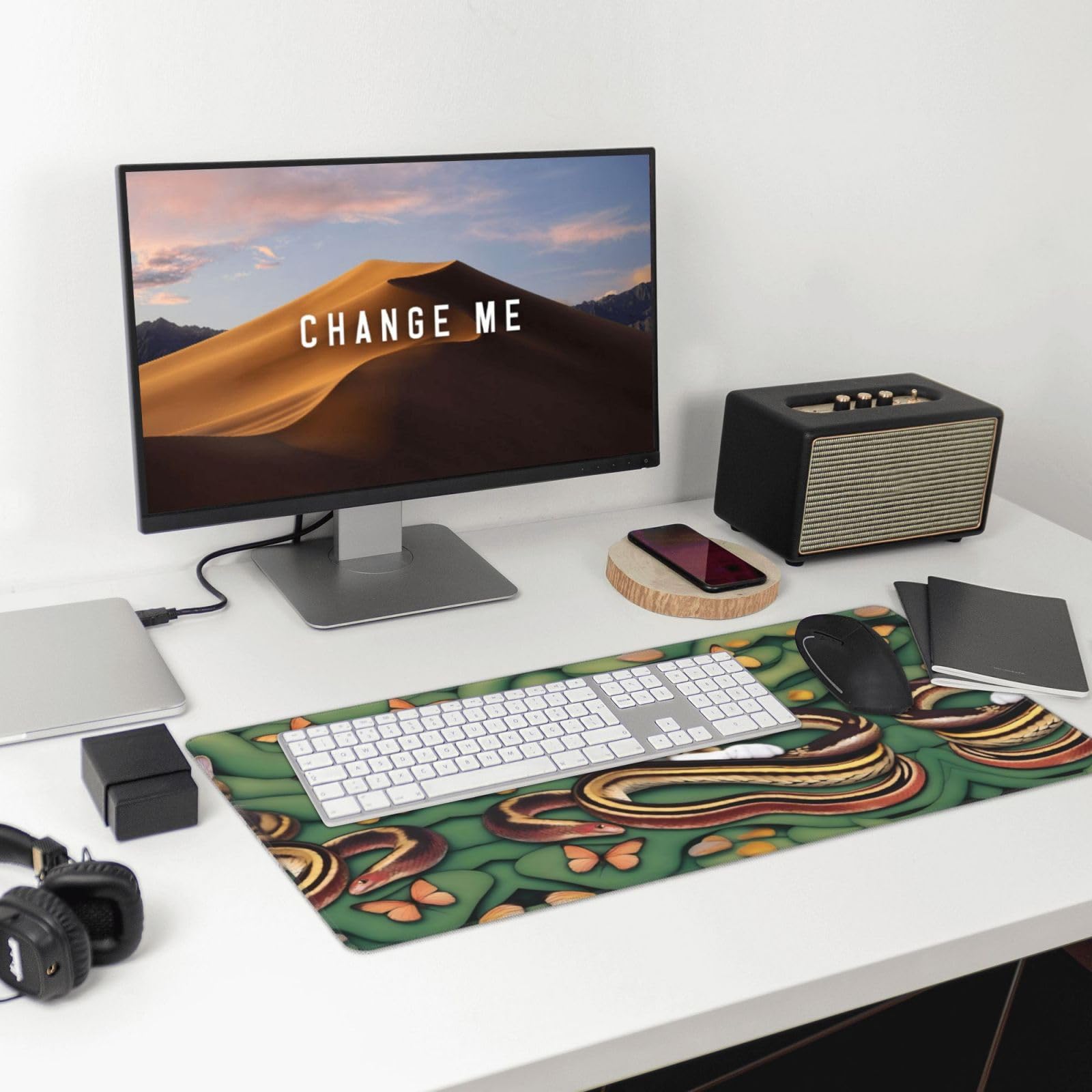 The Story of the Snake and the cat, tappetino da scrivania grande per tastiera, base in gomma, motivo stampato, per ufficio, gaming, laptop, PC, nero