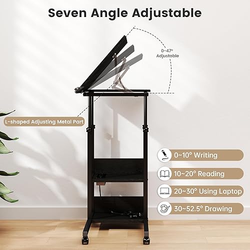 Miniatura 6 de Hadulcet Mesa auxiliar en forma de C ajustable, mesa C ajustable en altura con ruedas y estantes de almacenamiento para sofá cama, reclinable, gris