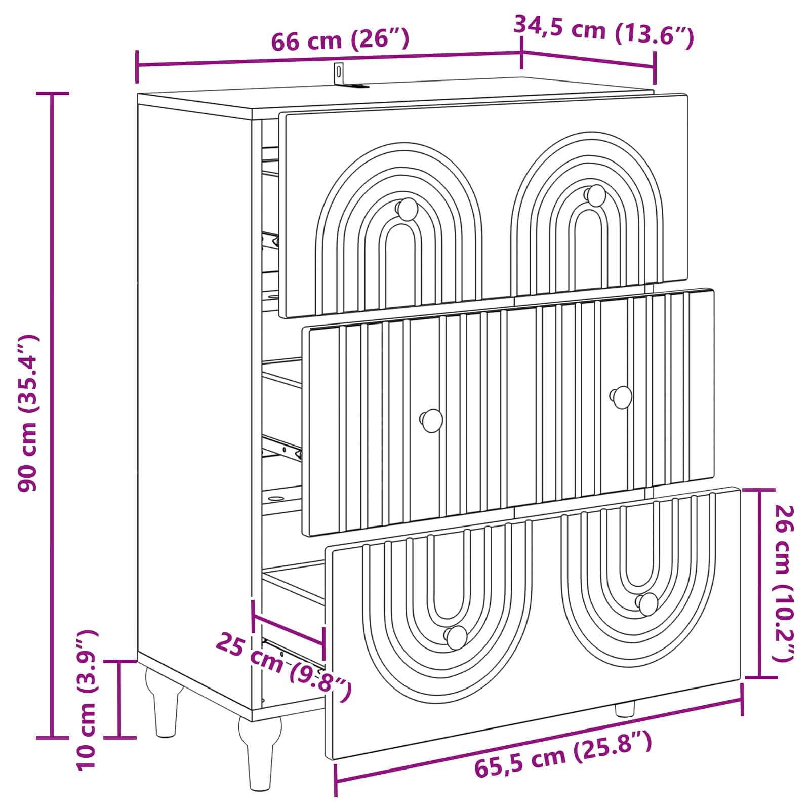 Cassettiera bianca con 3 cassetti, cassettiera moderna, 66 x 34,5 x 90 cm, in legno, sottile, per soggiorno e corridoio, armadio multiuso senza tempo