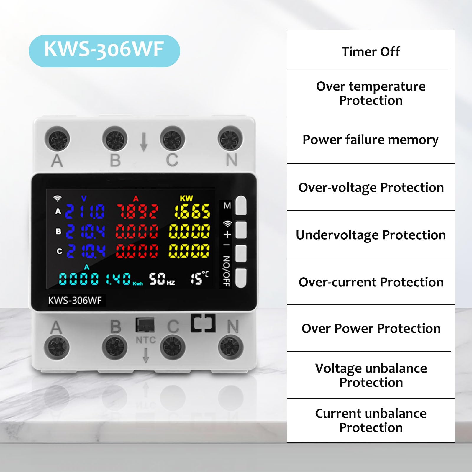 Licznik prądu 3-fazowy, inteligentny licznik prądu z WiFi, inteligentny licznik prądu cyfrowy z WiFi, 80A 220V AC, inteligentny licznik ochrony przed awarią prądu, przegrzaniem, spadkiem napięcia