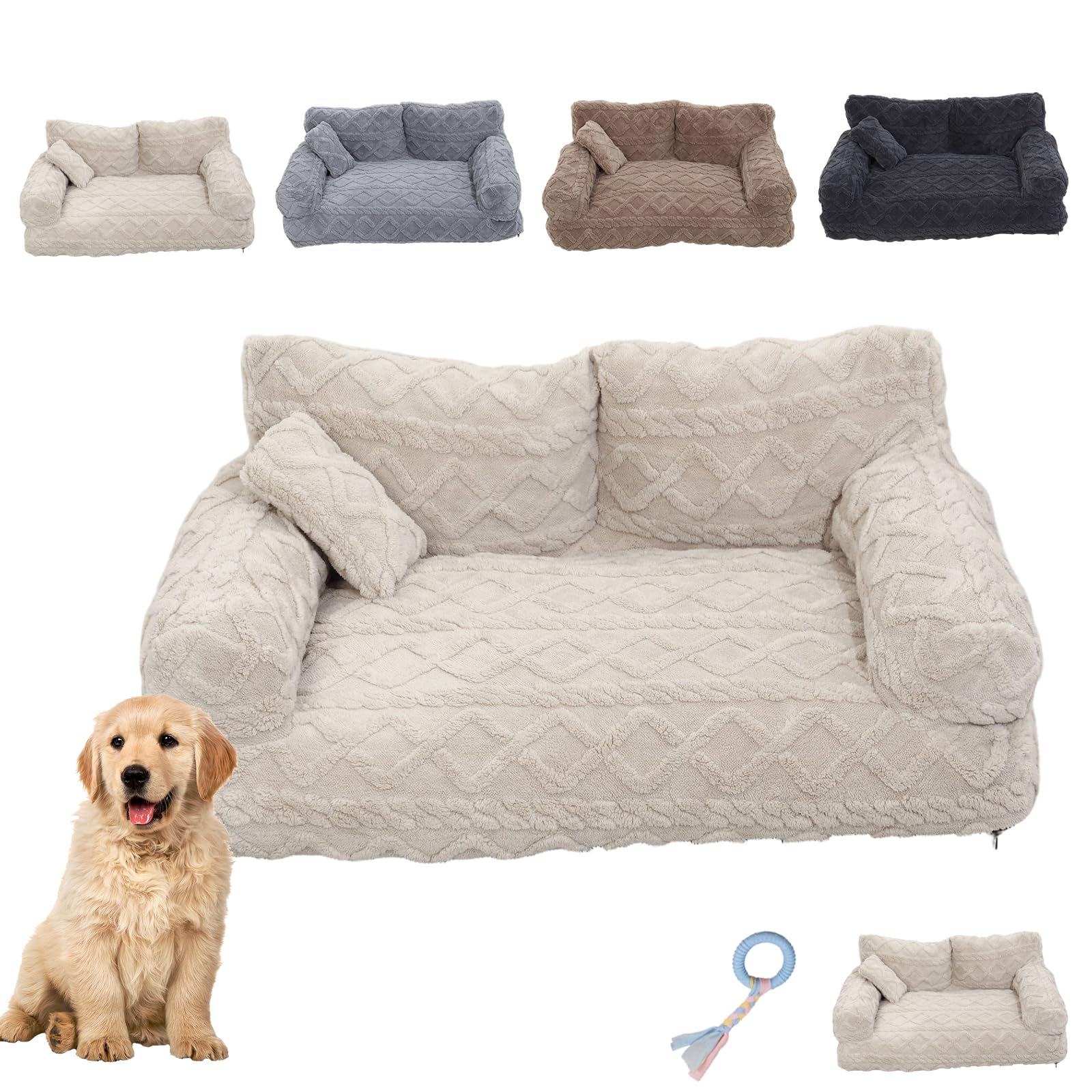 Dawhare Plush Calming Pet Sofa Bed with Removable Cover, Soft Pet Sofa with Non-Slip Bottom, Washable Sleeping Bed, for Labrador, German Shepherd, Teddy, and More (1PC(A),L)