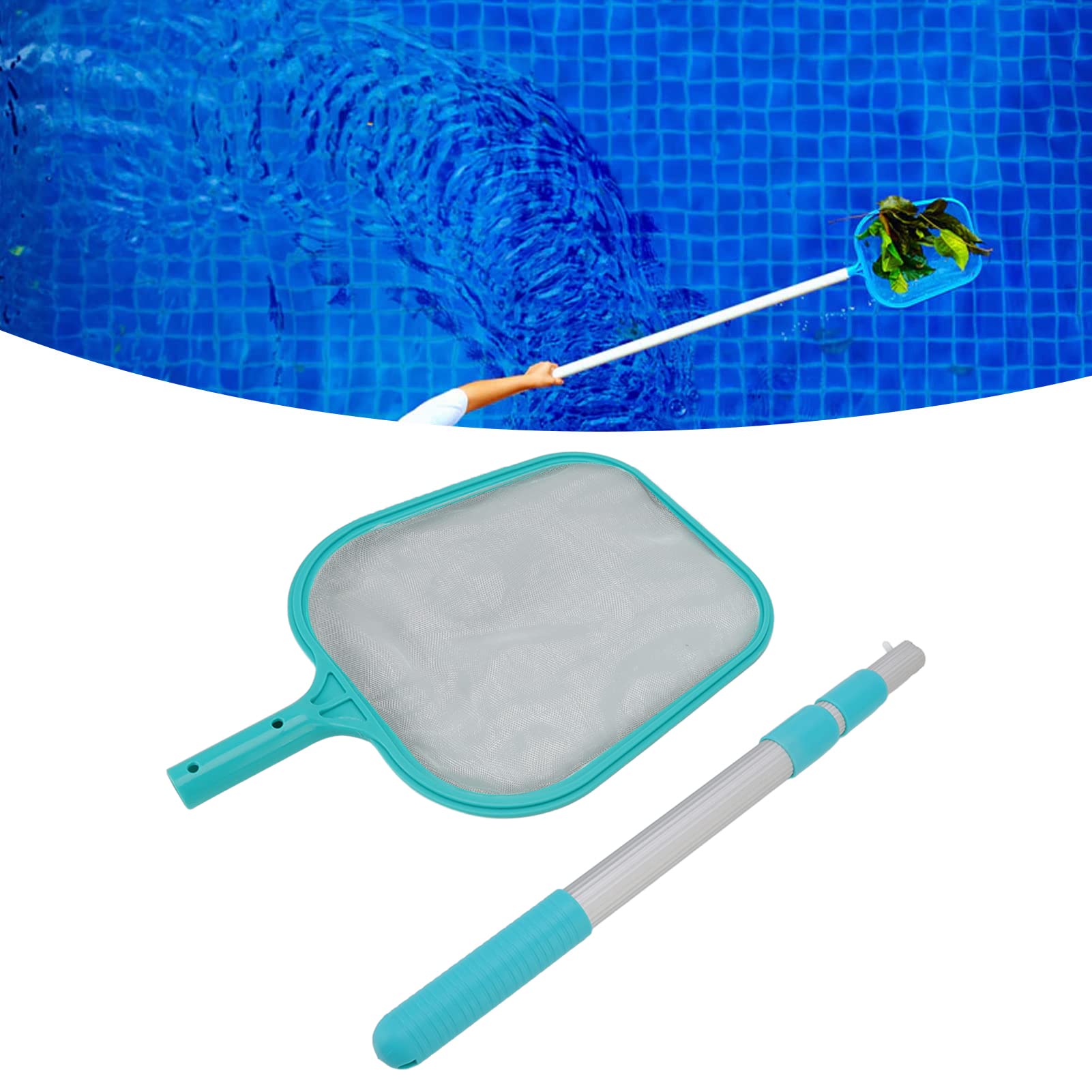 Épuisette de Piscine, Manche télescopique, râteau à Feuilles Vertes en Nylon et Plastique, Outil de Nettoyage pour, Spa, Fontaine, piscines et s