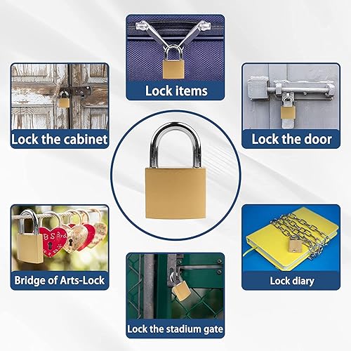 Miniatura 5 de 2 candados pequeños con llave, cerradura de casillero, cerraduras con llaves de 1.260 in, dorado, compacto, aleación endurecida, seguridad de