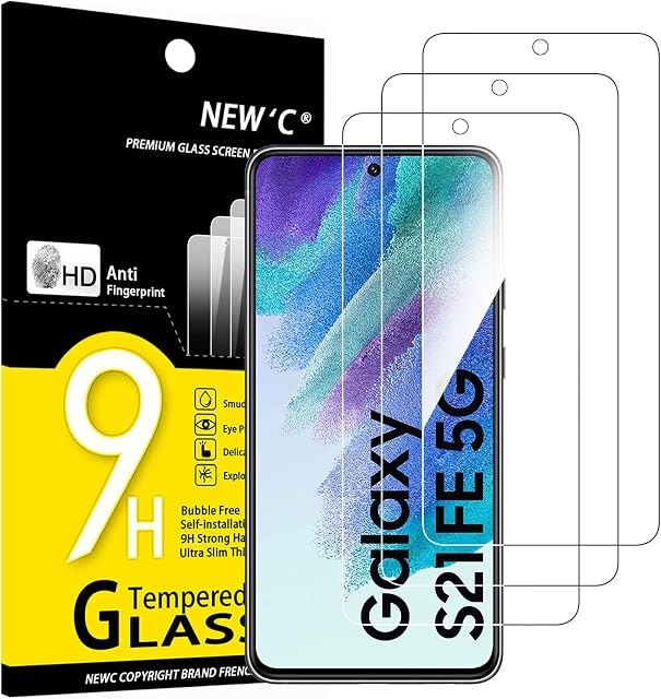 [3 Pack] NEW'C Designed for Samsung Galaxy S21 FE 5G Screen Protector Tempered Glass, Case Friendly Anti Scratch Bubble Free Ultra Resistant