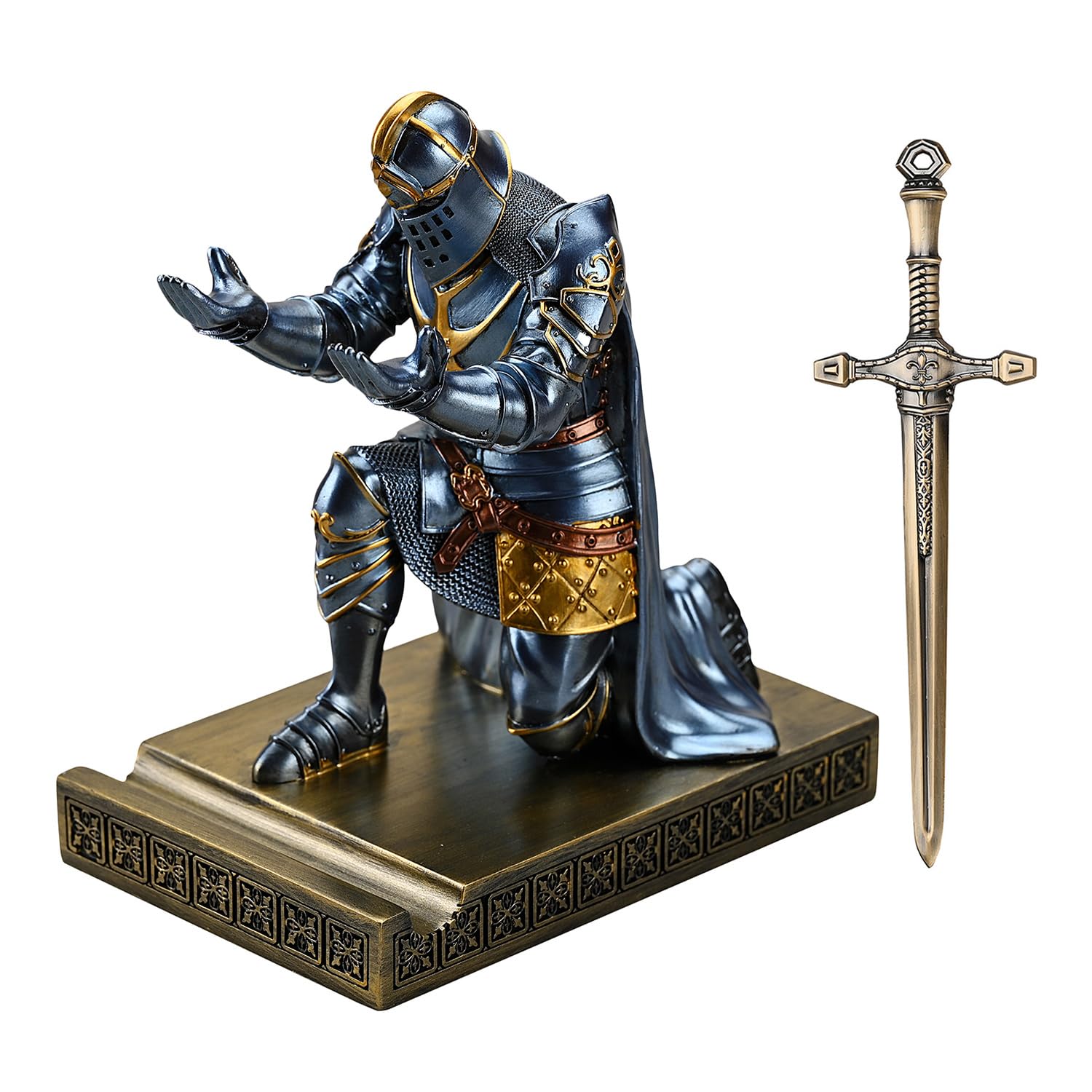 Hdmbigmi Blue King's Guard Leader Knight Pen Holder Warrior Mobile Phone Holder Knight Statue Paperweight For Office Home (Blue)