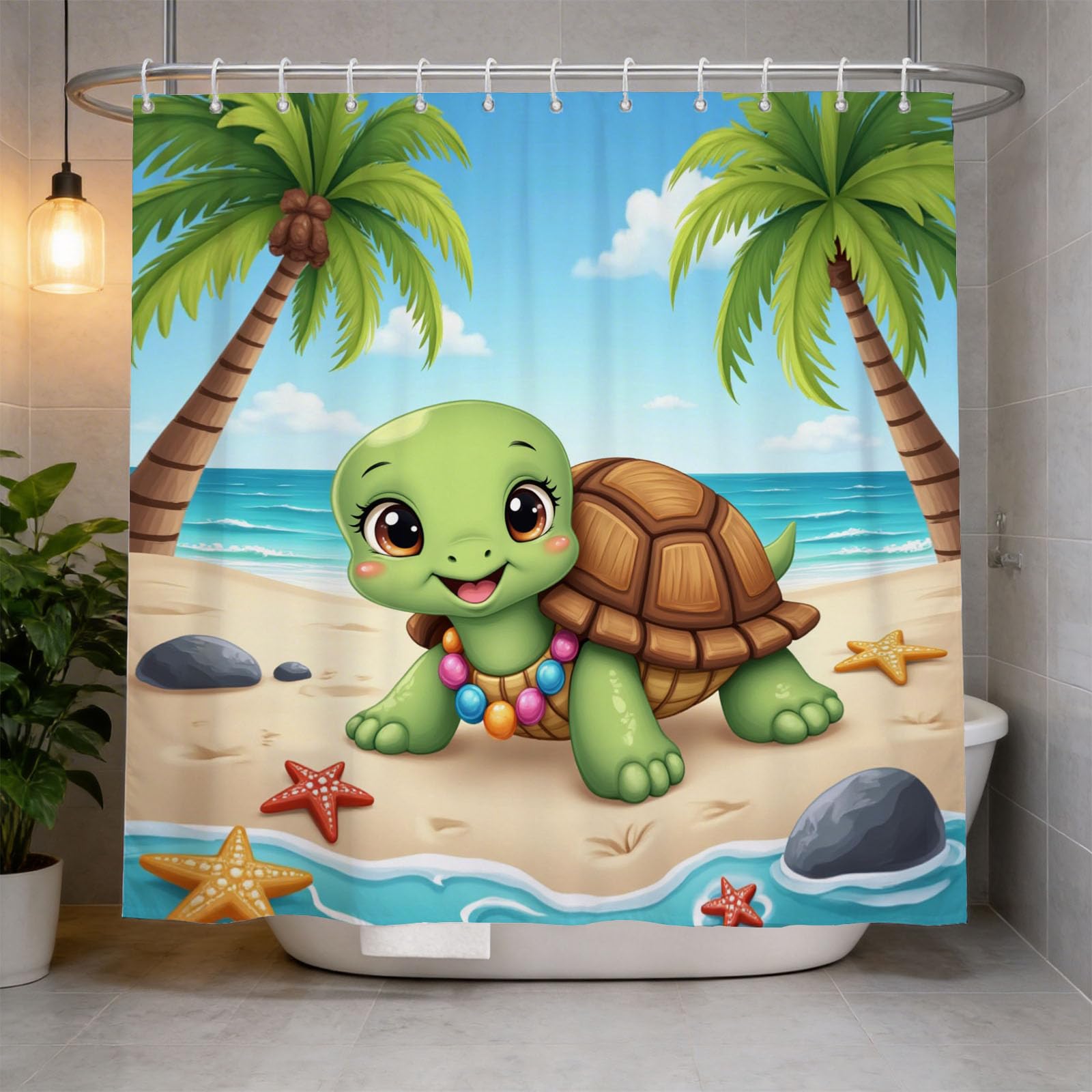 Hongduo 3D Cartoon Turtle Shower Curtain for Stalls Bathtubs Cartoon Bathroom Decor Shower Curtain Set Polyester Fabric Waterproof 200x200cm/79X79 Inch with Hooks