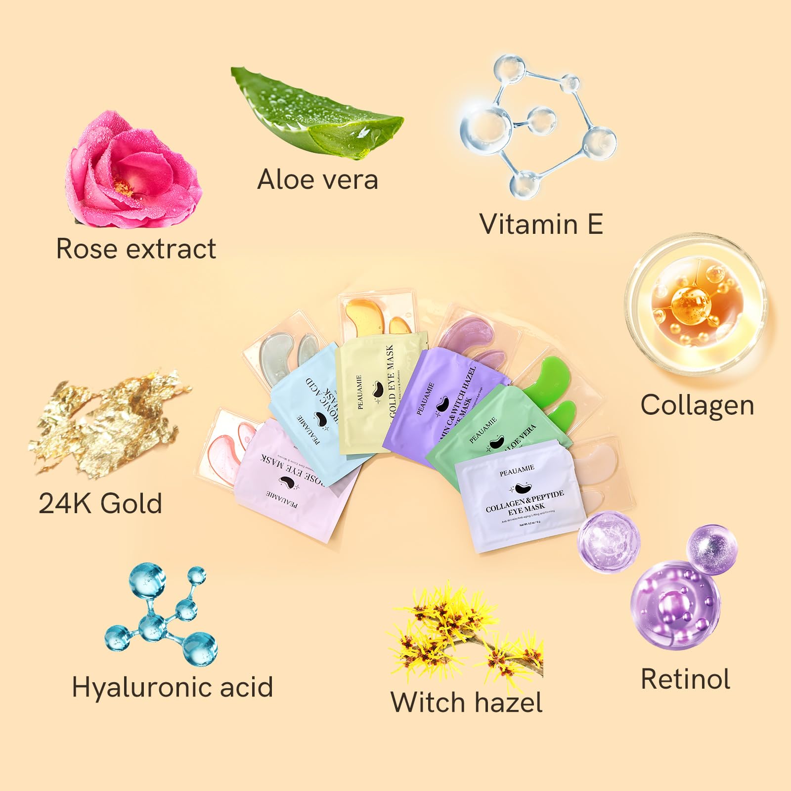 PEAUAMIE Augen-Patches mit Kollagen und Hyaluronsäure, Augenmaske gegen Falten, Augenringe, Gesichtsmaske, Hautpflegeprodukte, 24 Paar