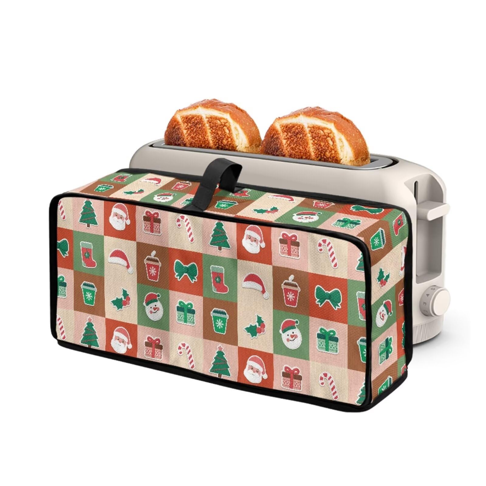 Christmas Theme Kitchen Small Appliance Dust Protector Cover 2 Slice Long Slot Toaster Cover with Top Handle Thin Bread Maker Oven Dust-proof Protector Decor