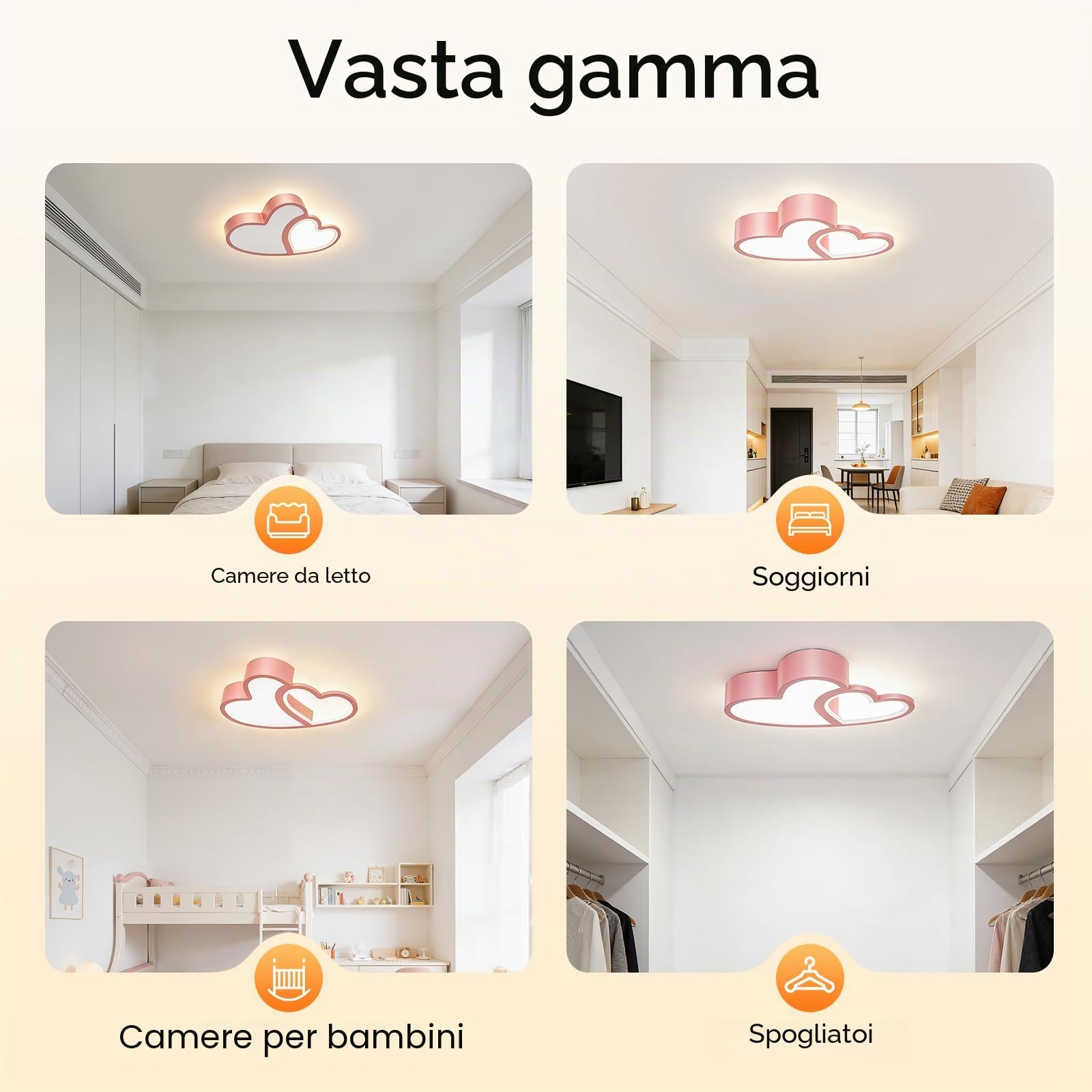 Lampada da Soffitto per Cameretta Bambini, Lampada da Soffitto a LED, Moderna Luce a Forma di Cuore, 40W, LED, 3 Colori di Luce, Dimmerabile