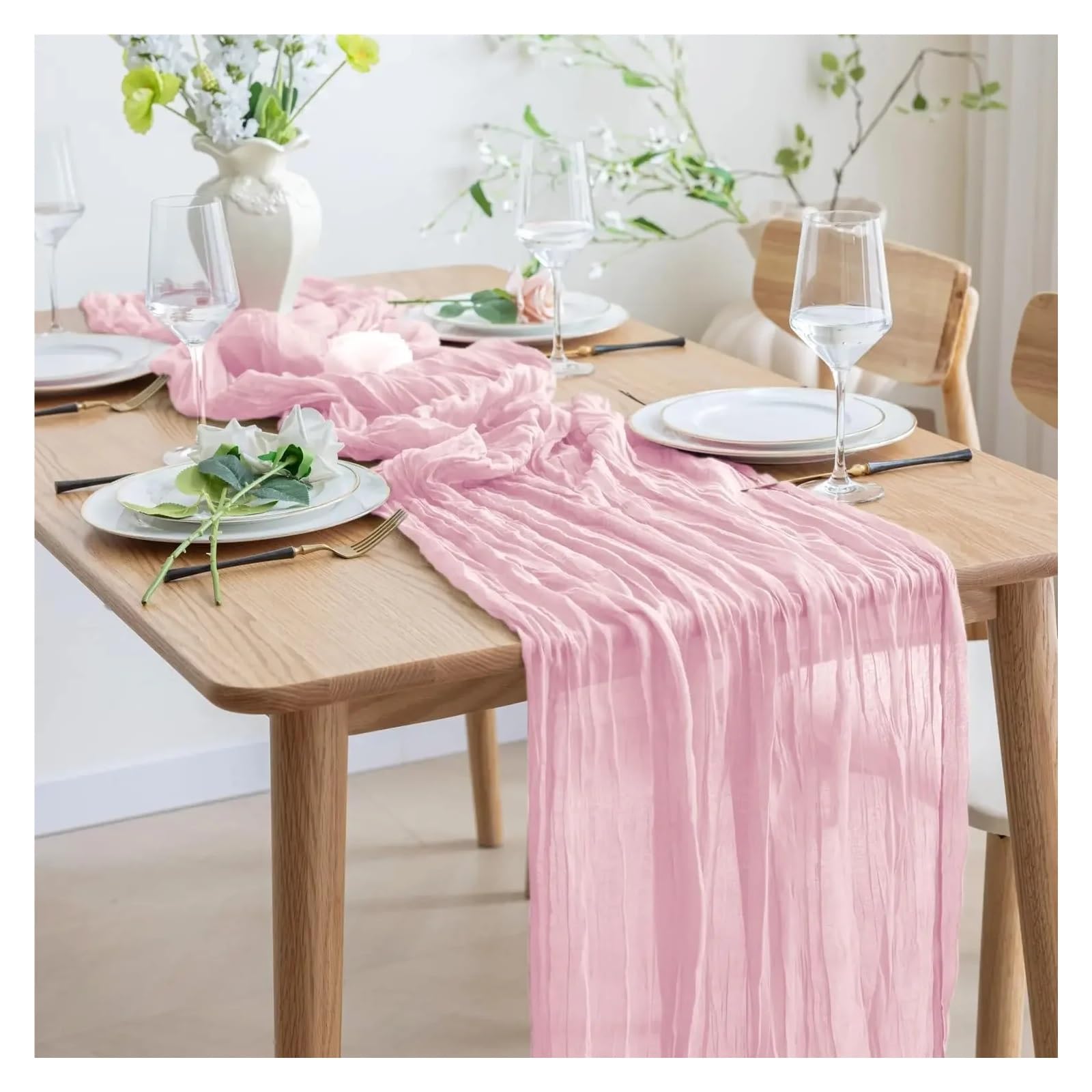 6 Runner Tavola In Garza Rosa Chiaro - Per Matrimoni, Feste E Decorazioni - Foto 2