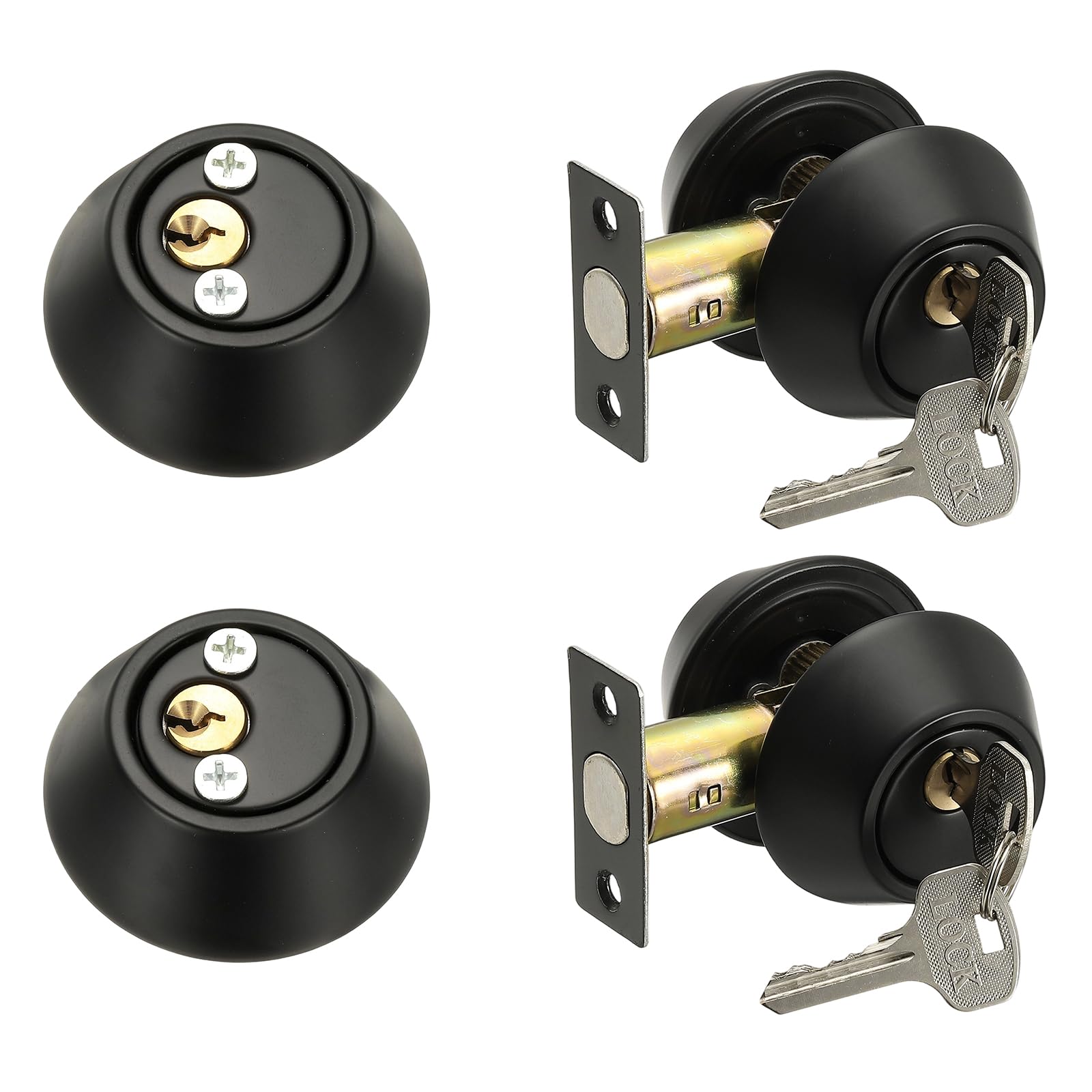Verrou de porte double cylindre noir clés identiques pêne dormant entrée ronde