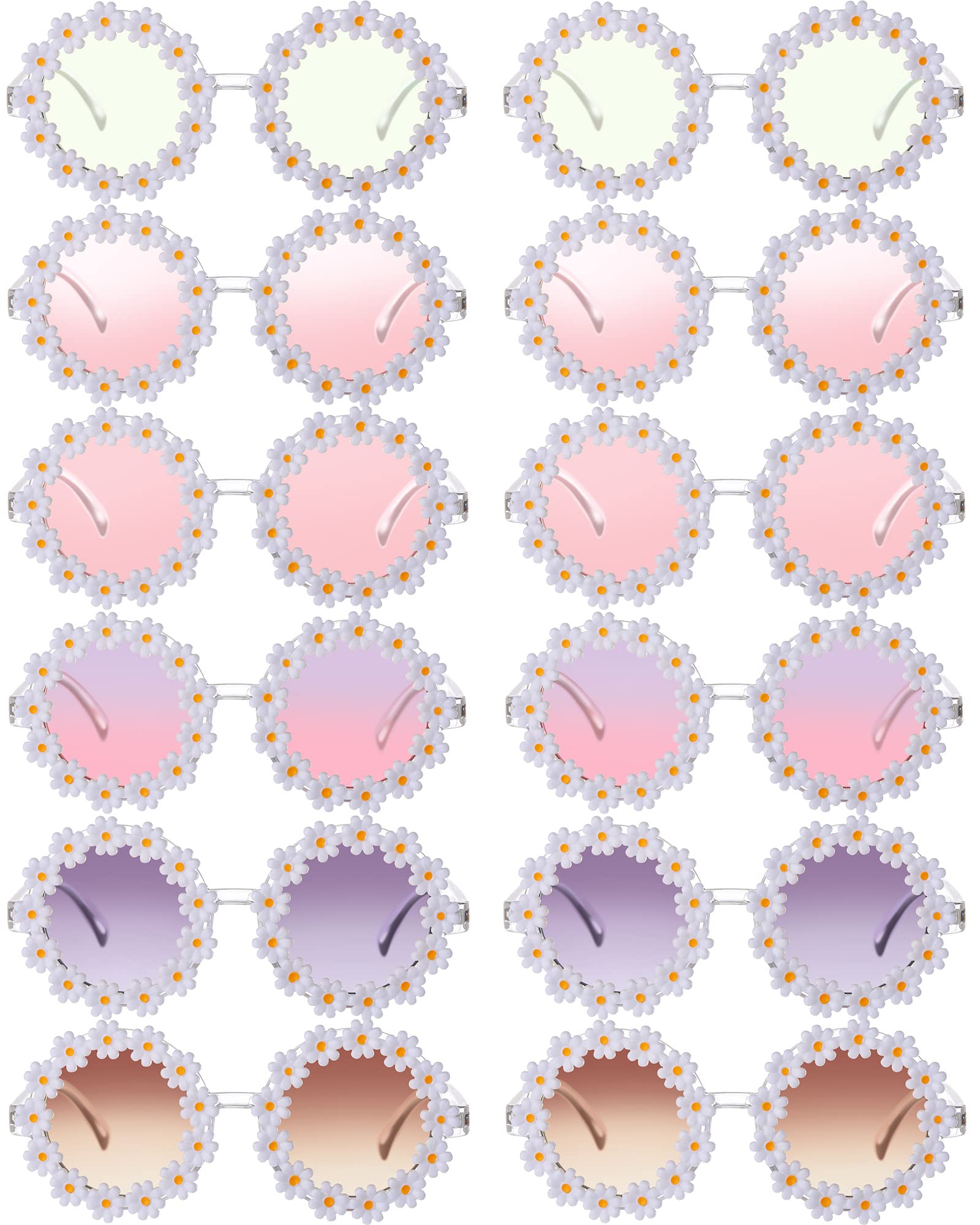Yunsailing Lot de 12 paires de lunettes de soleil motif fleurs pour femme Motif marguerites