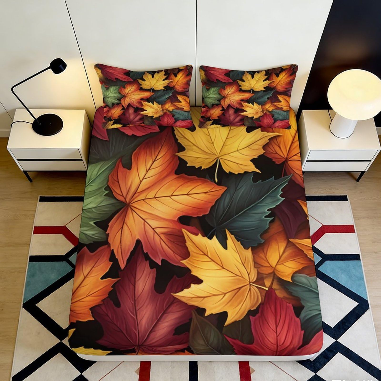 Pnayamiorkfel Style-8 3D Printed Autumn Maple Leaves Fitted Sheet Microfiber Soft Breathable Fall Leaf Bed Cover For Bedroom Guest Room Decor 90X200x25cm