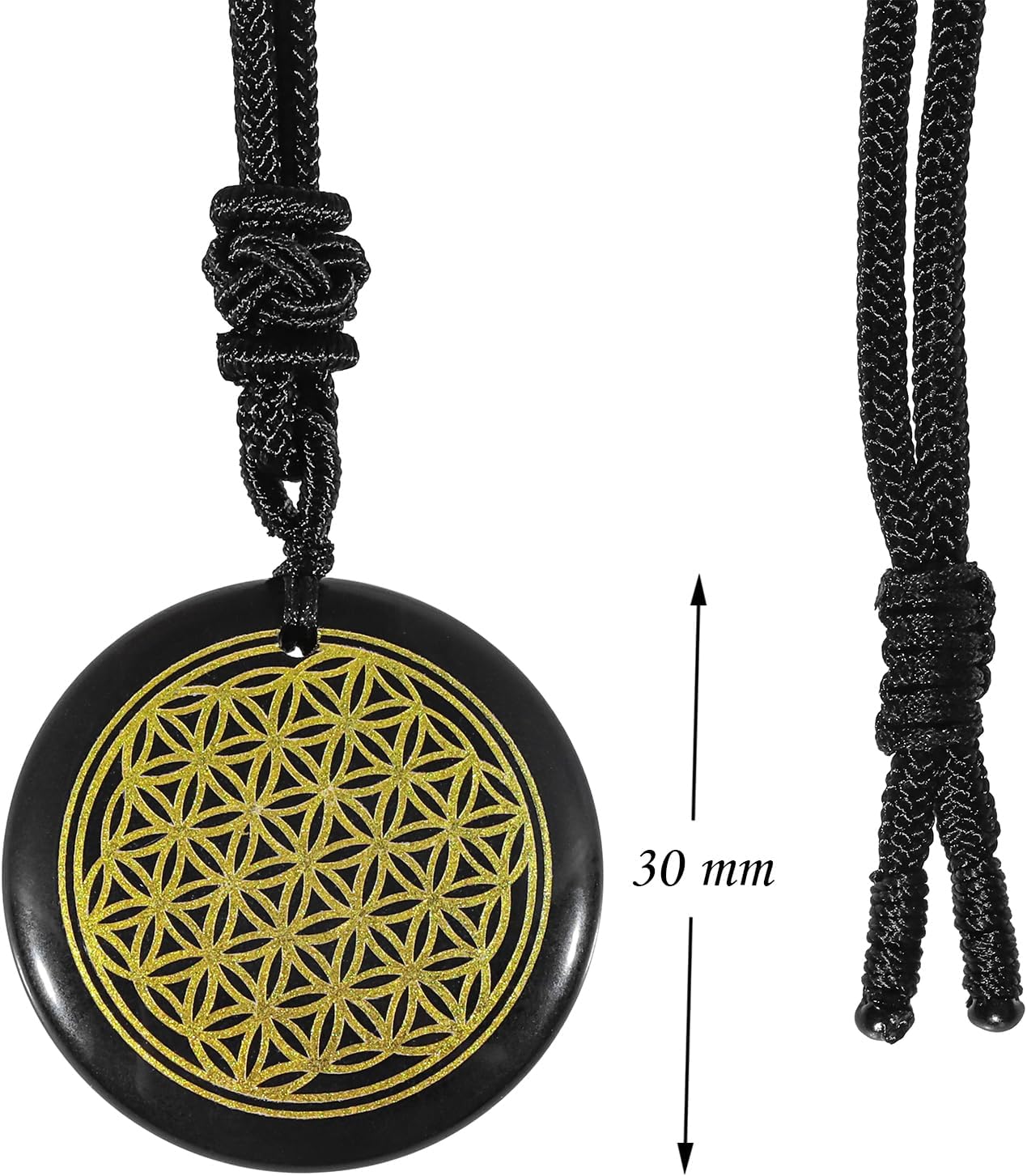 SUNYIK Engraved Black Obsidian Crystal Stone Necklace for Women Men Healing Crystal Amulet Round Stone Pendant for Protection with Adjustable Rope 18"-25" - Image 4