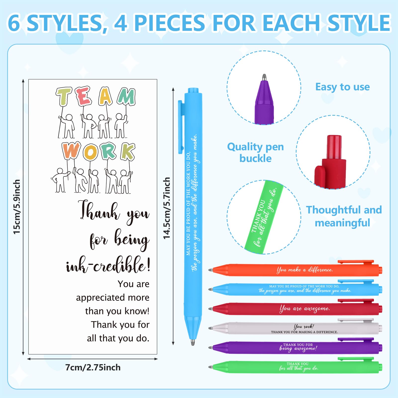 96 Pcs Thank You Team Appreciation Gifts Motivational Ballpoint Pens Puzzle Piece Keychains Thank You Cards Inspirational Farewell Leaving Gifts for Staff Employee Colleagues Teacher Nurse (6 Colours) - Image 3