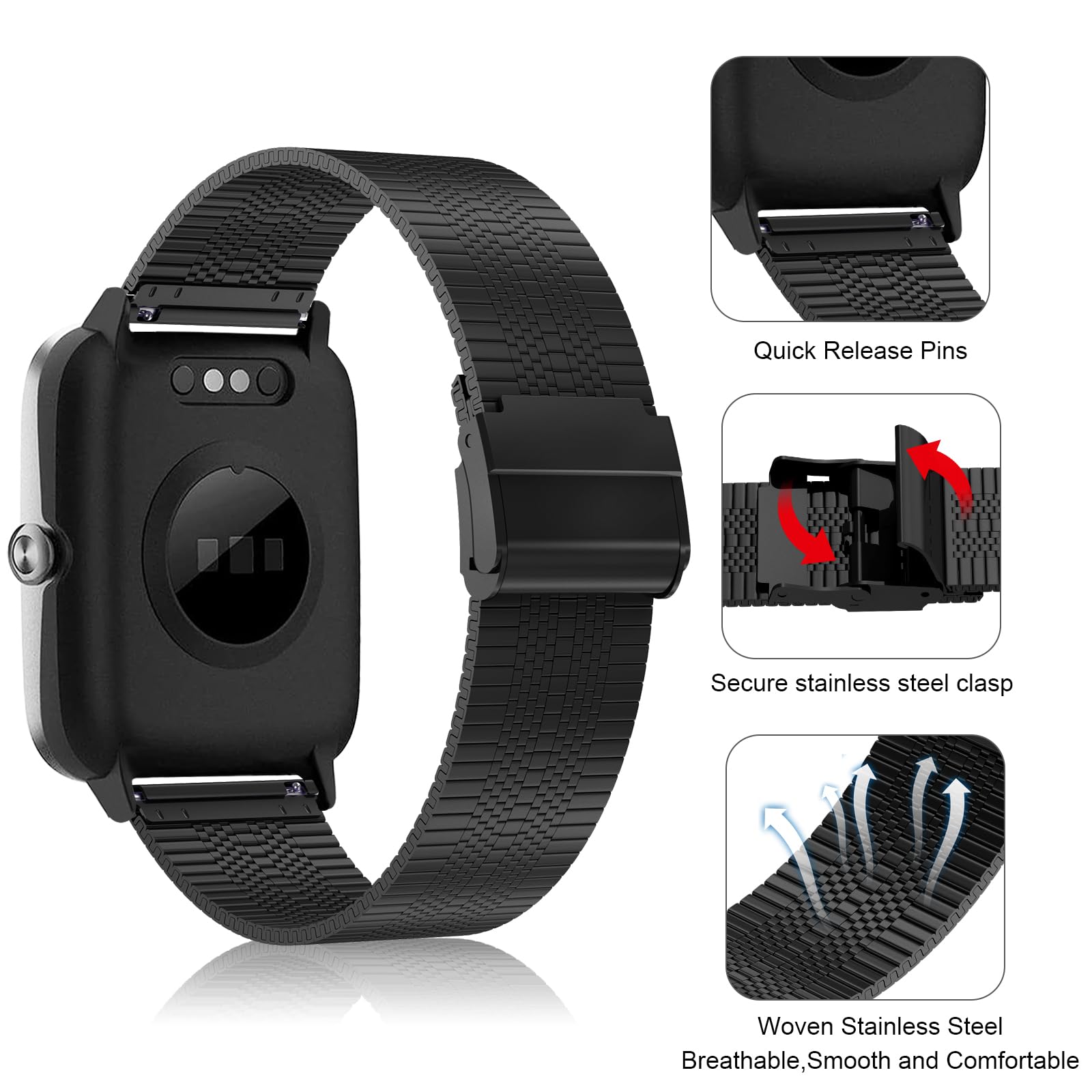 Cinturino per Amazfit GTS, 20mm Cinturino in Acciaio Inossidabile in Metallo Cinturino per Amazfit GTS 4, GTS 4 Mini, GTS 2, GTS 2 Mini, GTS 3, Amazfit Bip, Bip 3, Bip3 Pro, Bip U, Bip U Pro, GTR Mini