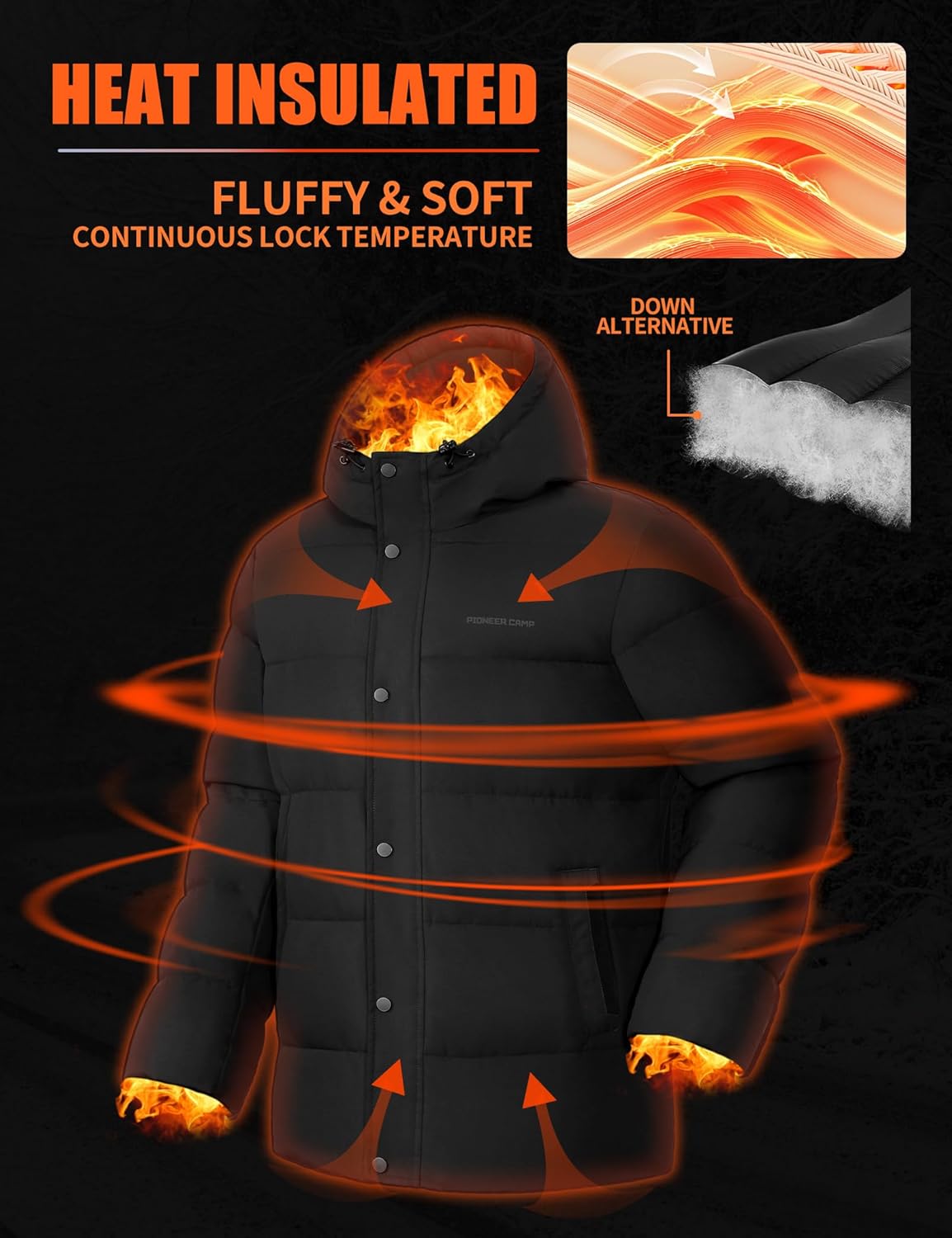 Pioneer Camp Mens Winter Coat Warm Winter Puffer Jacket Waterproof Thicken Insulated Windproof Hooded Down Quilted Coat