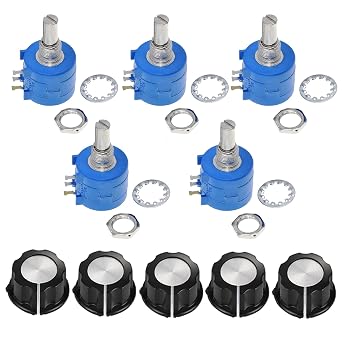 5PCS 3590S Potentiometer, Multiturn Wire Wound Precision Adjustable Resistor with Knob Cap 10K
