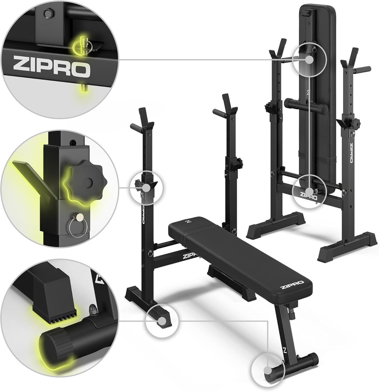 User performing dips using the integrated push-up handles on the ZIPRO weight bench