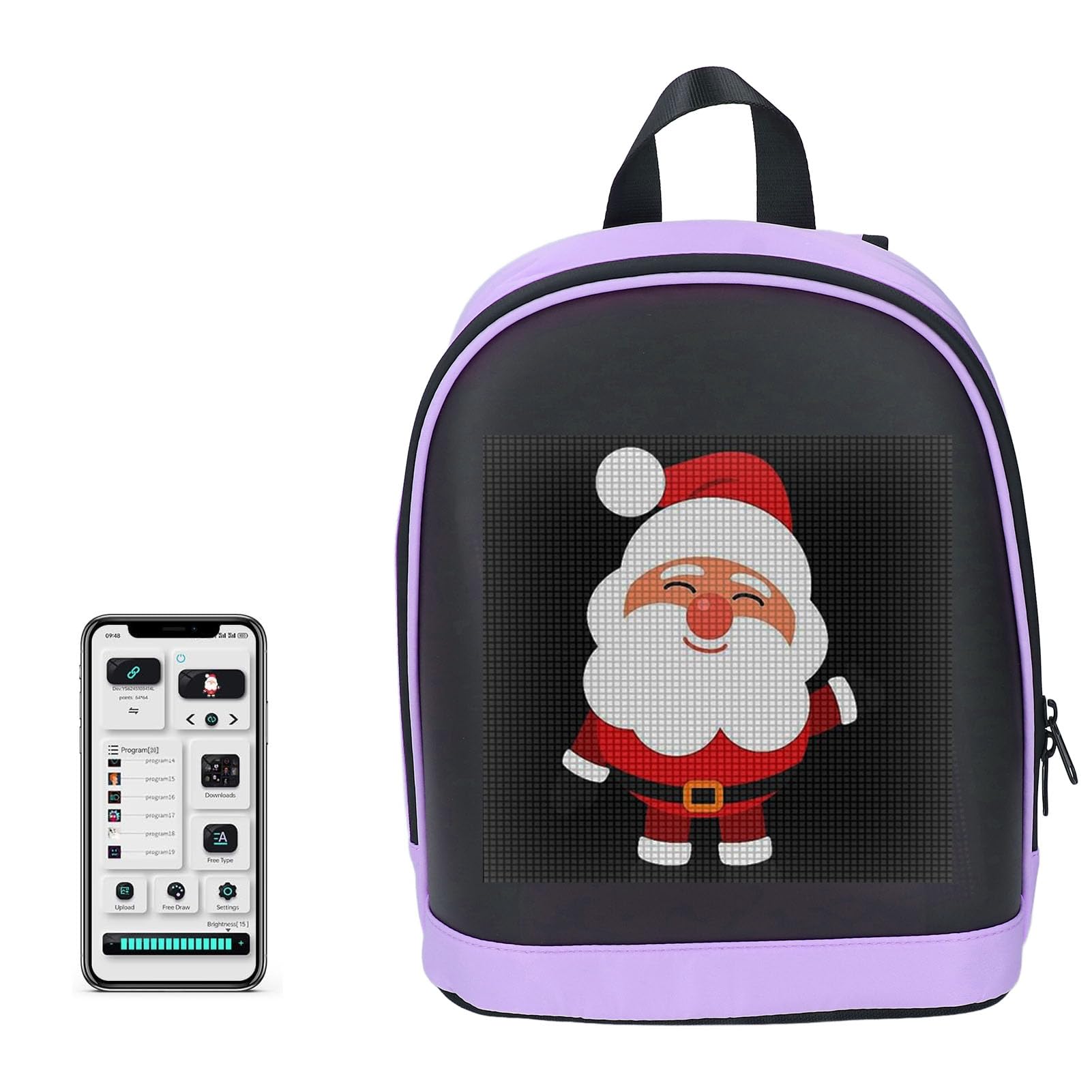 Asixxsix LED-Rucksack, Laptop-Rucksack mit LED-Anzeige und App-Steuerung, DIY-Moderucksack mit Programmierbarem Bildschirm, Anpassbares Textanimationsbild, 10,2 X 4,7 X 11,8 Zoll,