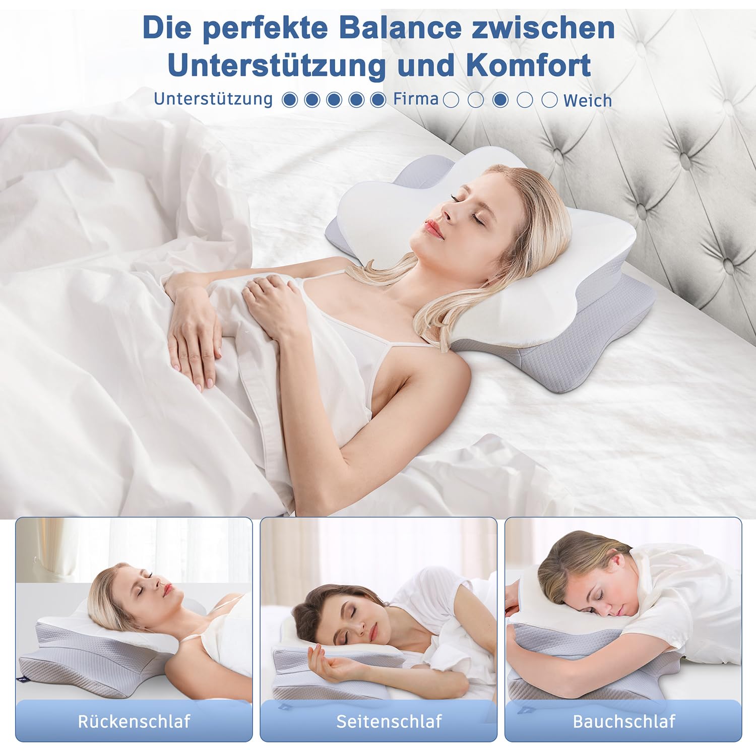 DONAMA Memory Foam Nackenkissen Ergonomisch, 6-Zonen-Kontur, Kühlend & Atmungsaktiv, mit Armauflage & Zwei Höhen