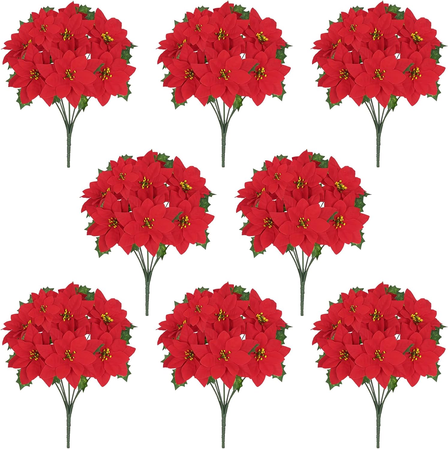 8 Pack Poinsettia Flowers Artificial Christmas Decorations, Red Poinsettia Flowers for Christmas Tree, Velvet Poinsettias Artificial Flowers for Xmas Decor DIY for Home Vase Indoor Outdoor Garden Red 8 Pack