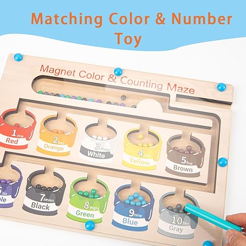 Miniatura 6 de lonfypeng Laberinto magnético de color y números, juguetes Montessori de motricidad fina para niños, juguetes magnéticos de madera a juego de