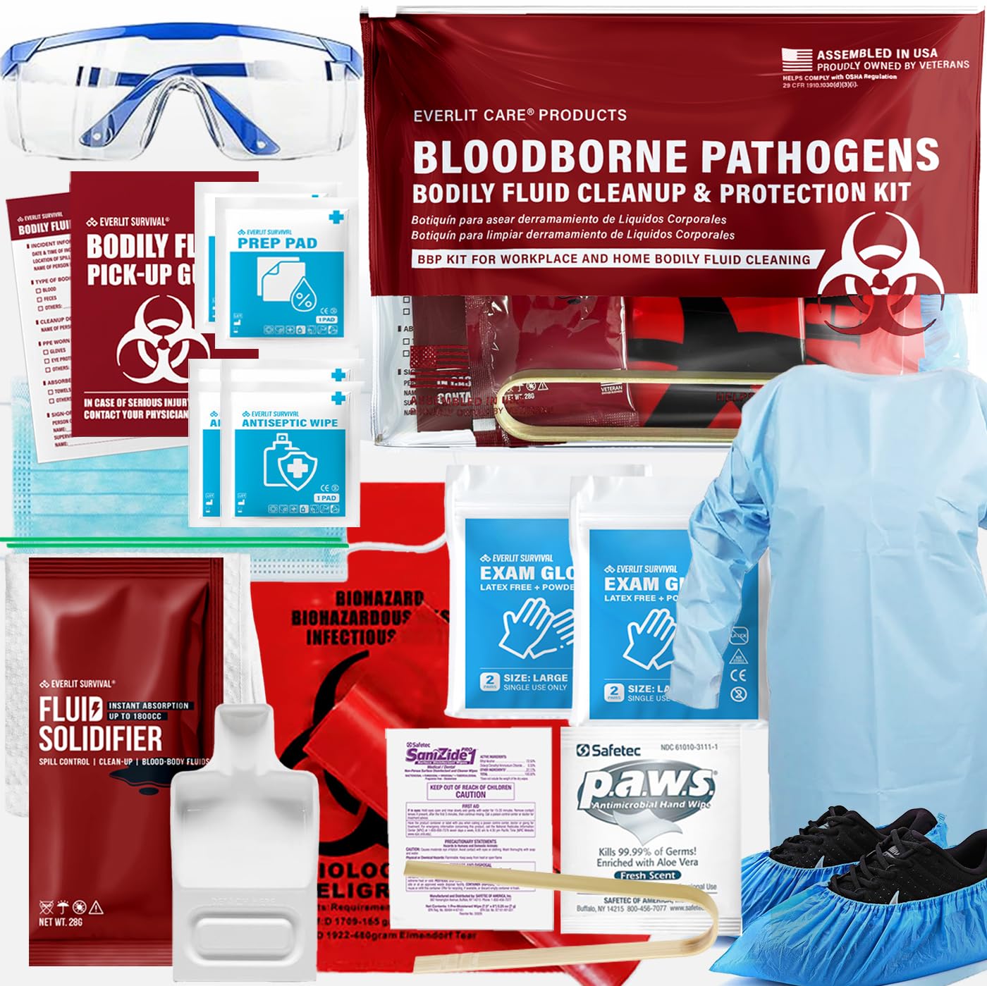 EVERLIT CARE Bodily Fluid Cleanup OSHA Compliant Bloodborne Pathogens Spill Kit Body Protection PPE from Exposure to Blood Vomit and Other potentially