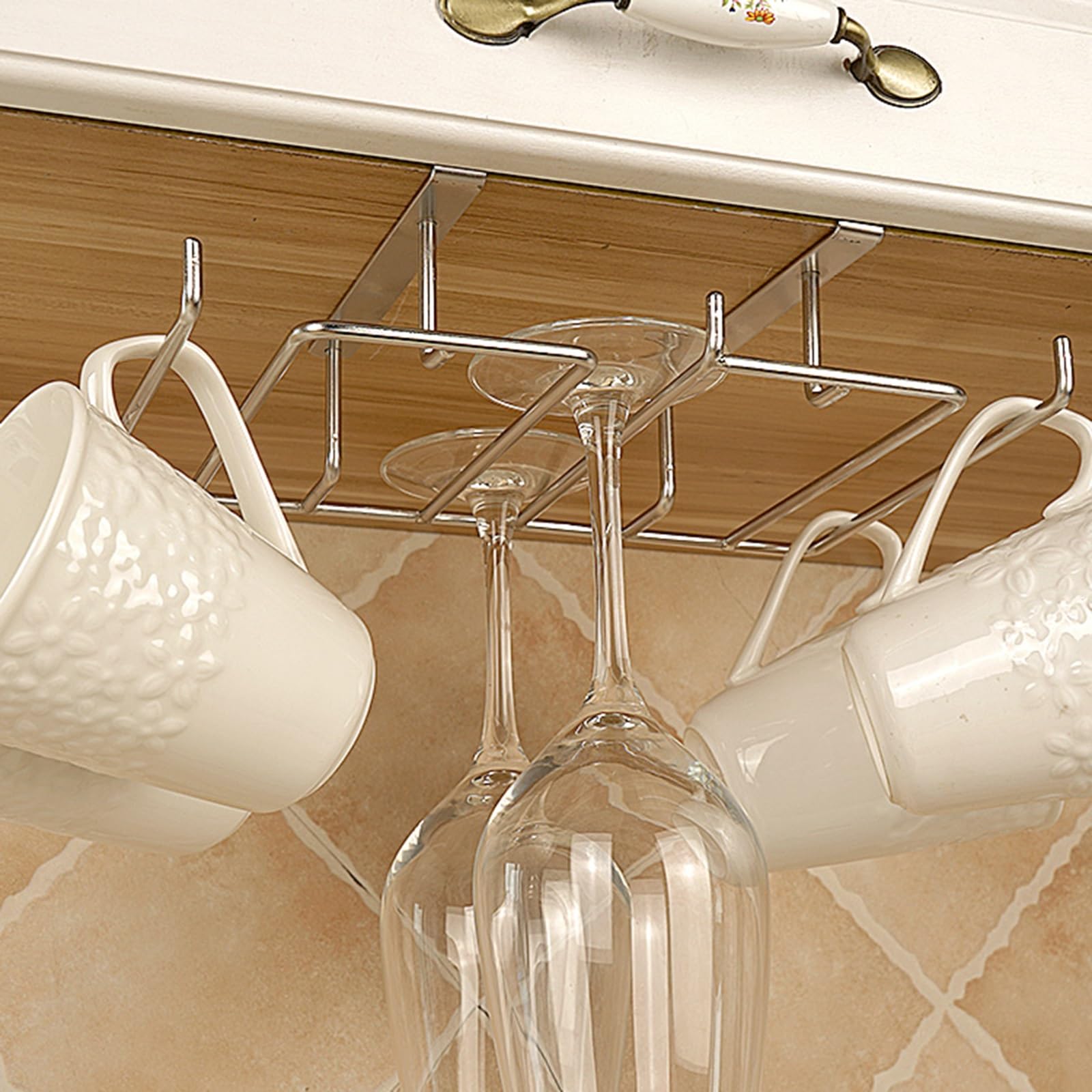 Soporte para Copas de Vino bajo el Armario - Soporte metálico Colgante para Copas, Ideal para decoración del hogar y Almacenamiento en la Cocina - Elegante Colgador de co