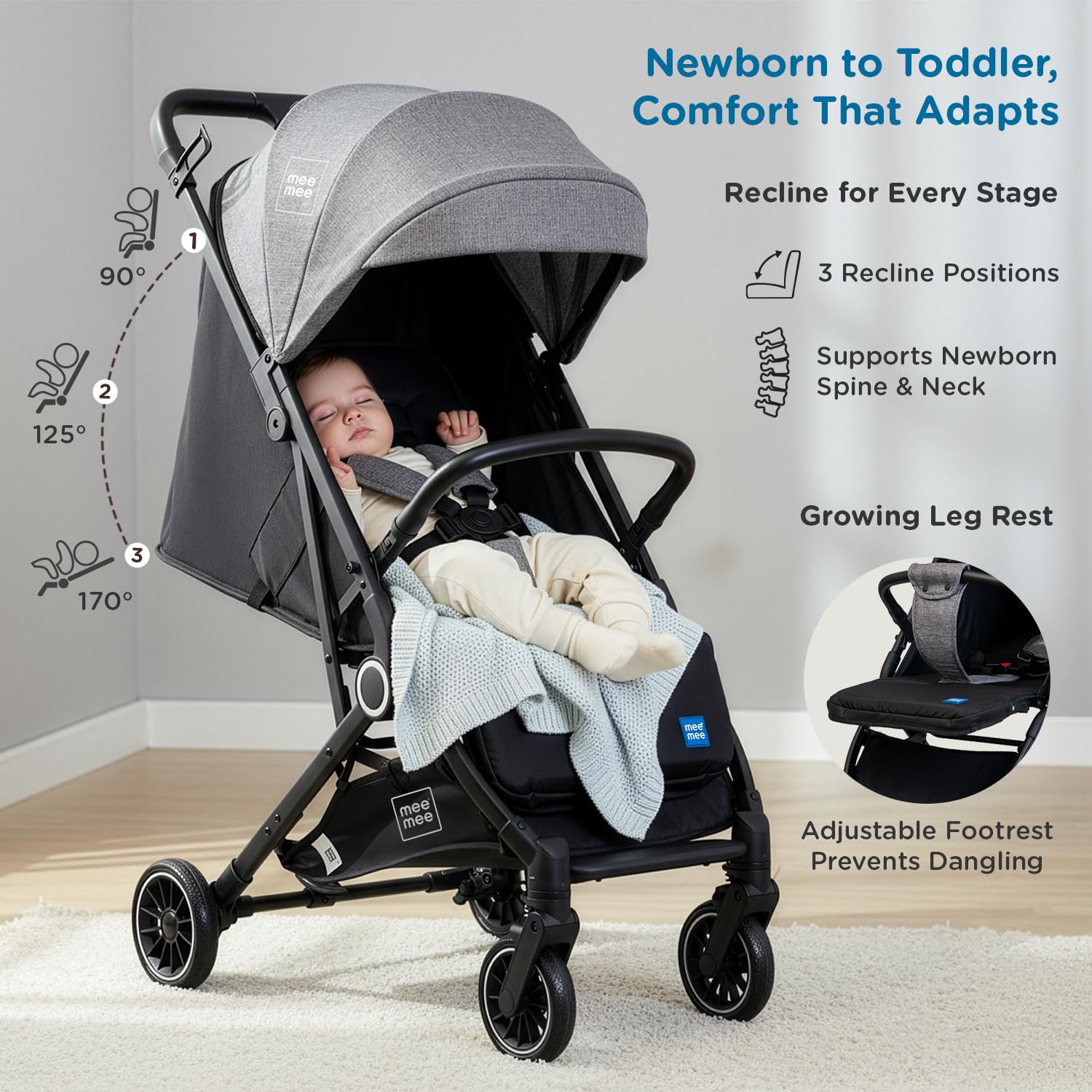 Mee Mee Baby Haven Pram - Lightweight Travel Stroller -4