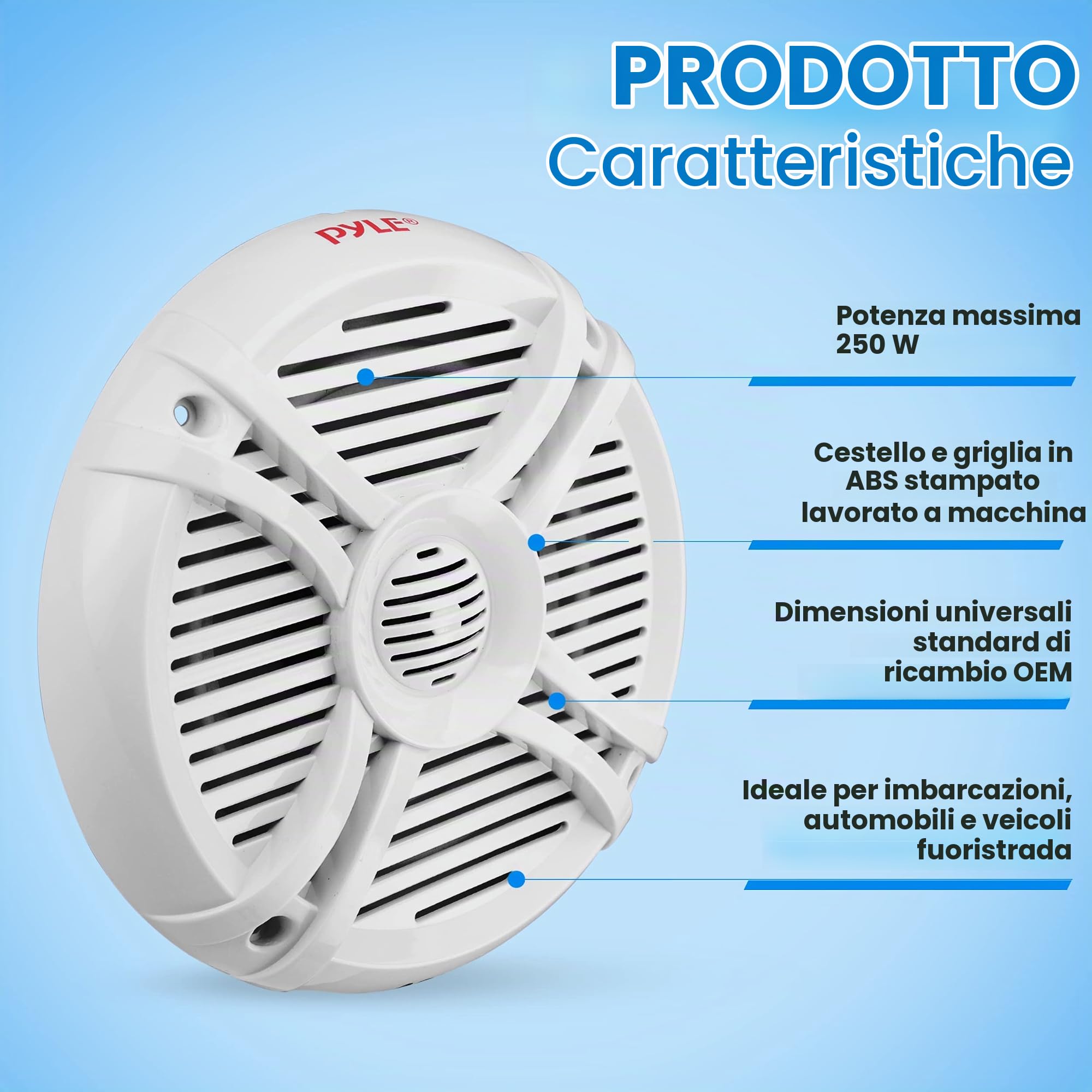Pyle PLMRX67 - Altoparlante marino a 2 vie, 250 W, 16,5 cm