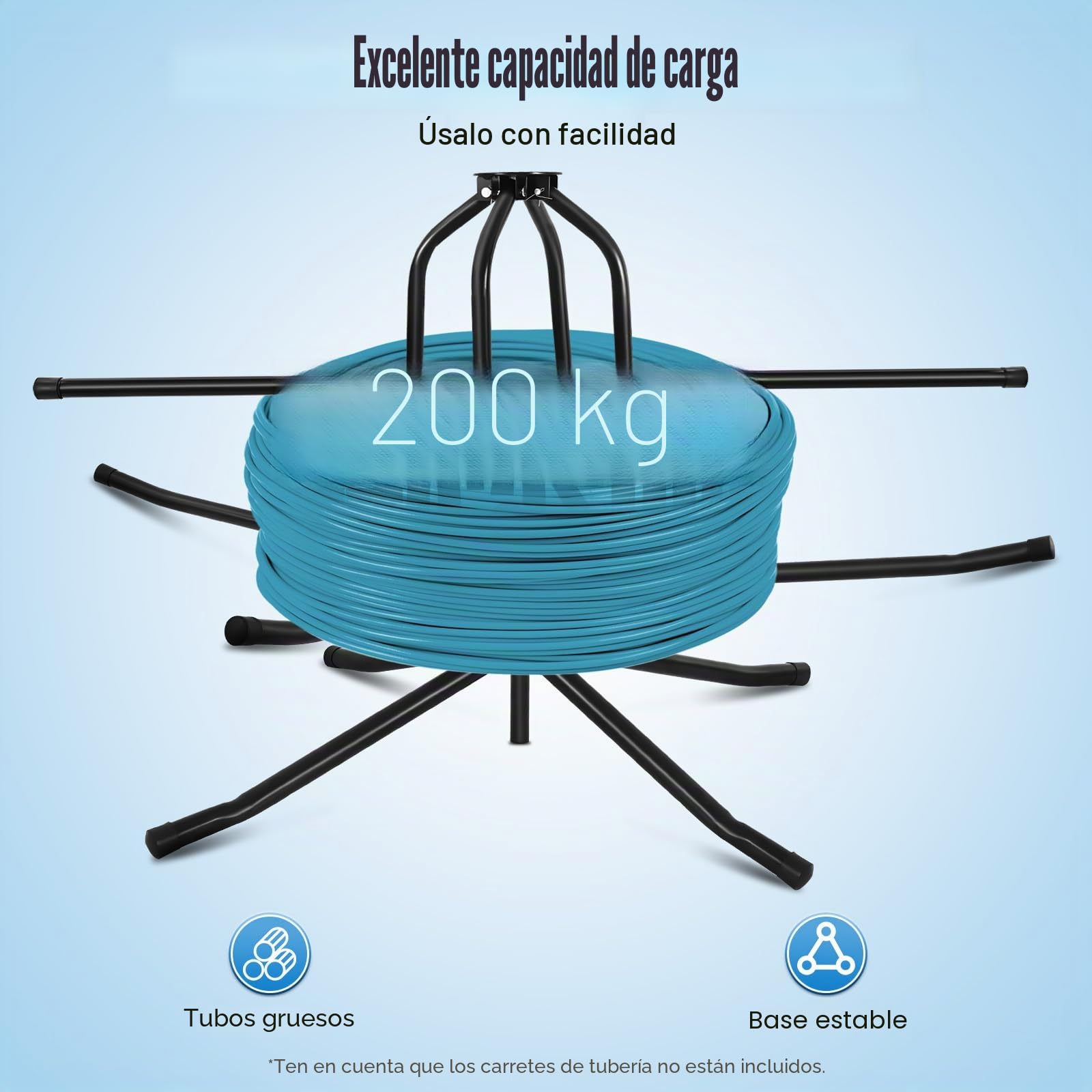 Enrollador de tubos, doble rodamiento para calefacción por suelo radiante, máx. 200 kg, plegable, desenrollador de cables, desenrollador de tubos, tubo de calefacción por suelo radiante con bolsa de