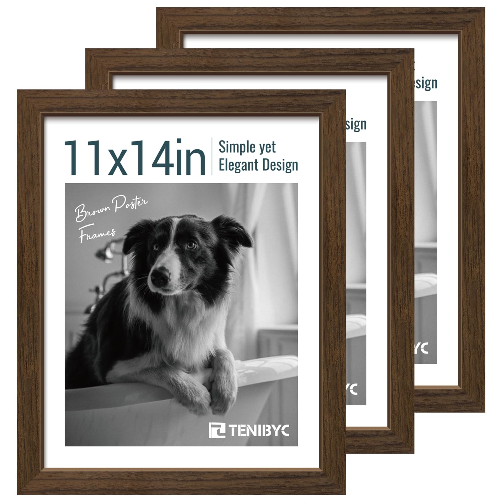 TENIBYC 11x14 Picture Frame 3 Pack Brown Wood with Real Glass