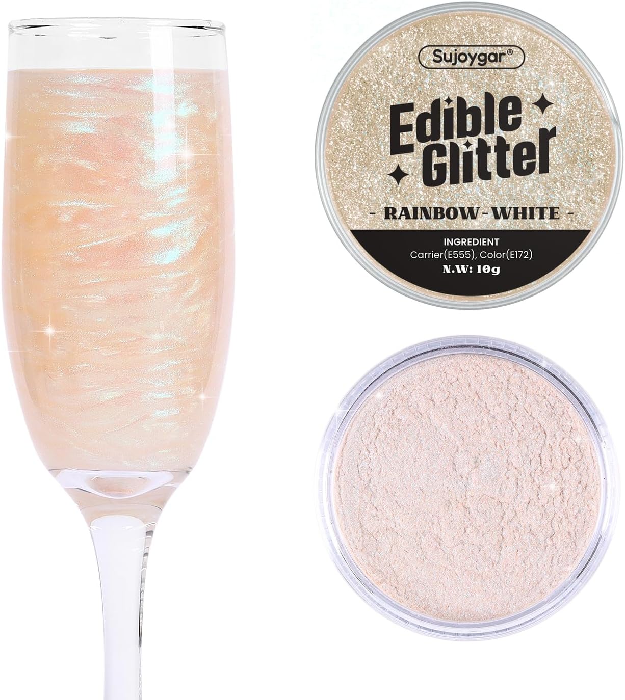 (10g) Edible Glitter for Cakes, Cocktails, Drinks - Iridescent White Edible Glitter Bulk - 100% Food Safe Cake Luster Dust Edible - Unicorn Food Decoration Wedding Party - No Taste