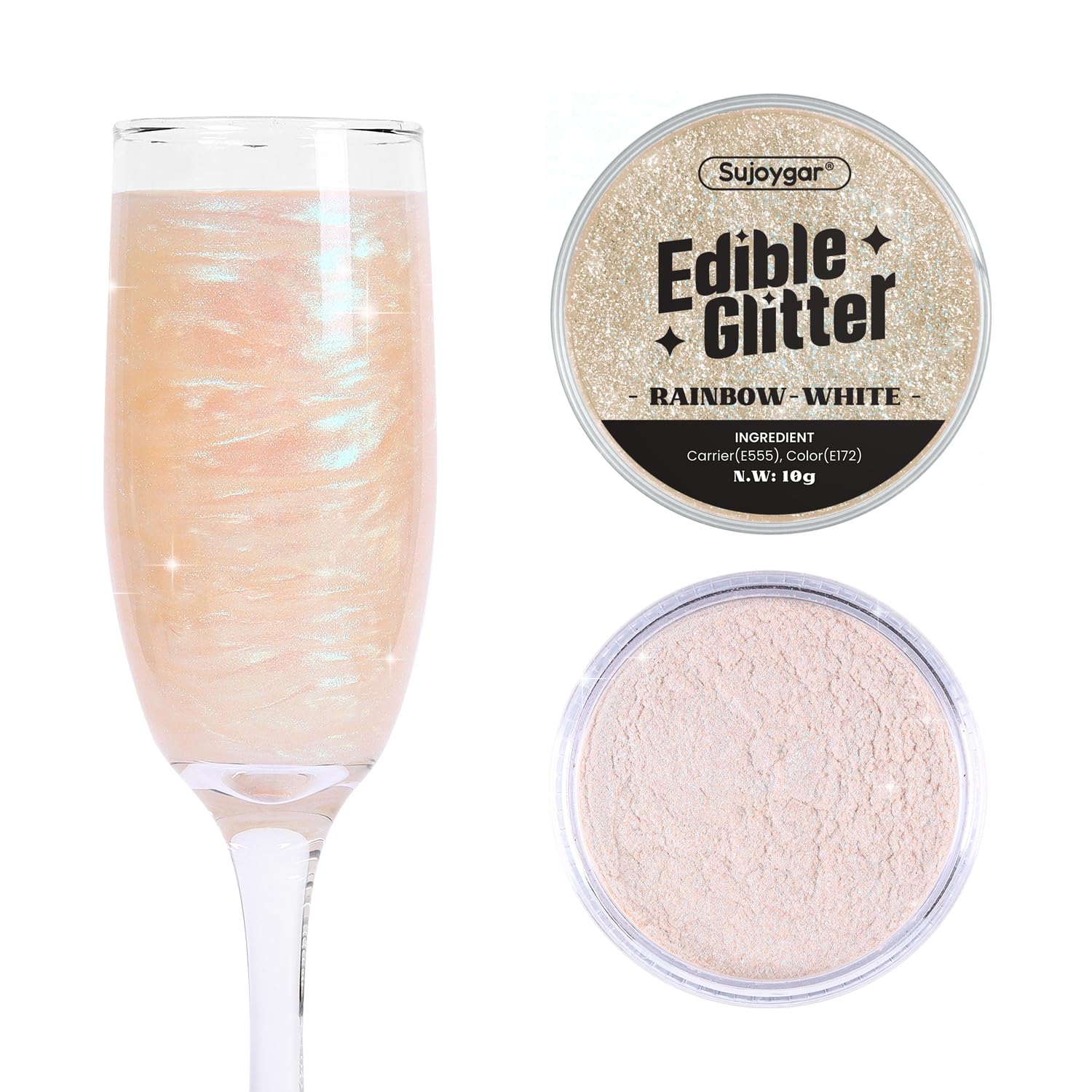 (10g) Edible Glitter for Cakes, Cocktails, Drinks - Iridescent White Edible Glitter Bulk - 100% Food Safe Cake Luster Dust Edible - Unicorn Food Decoration Wedding Party - No Taste